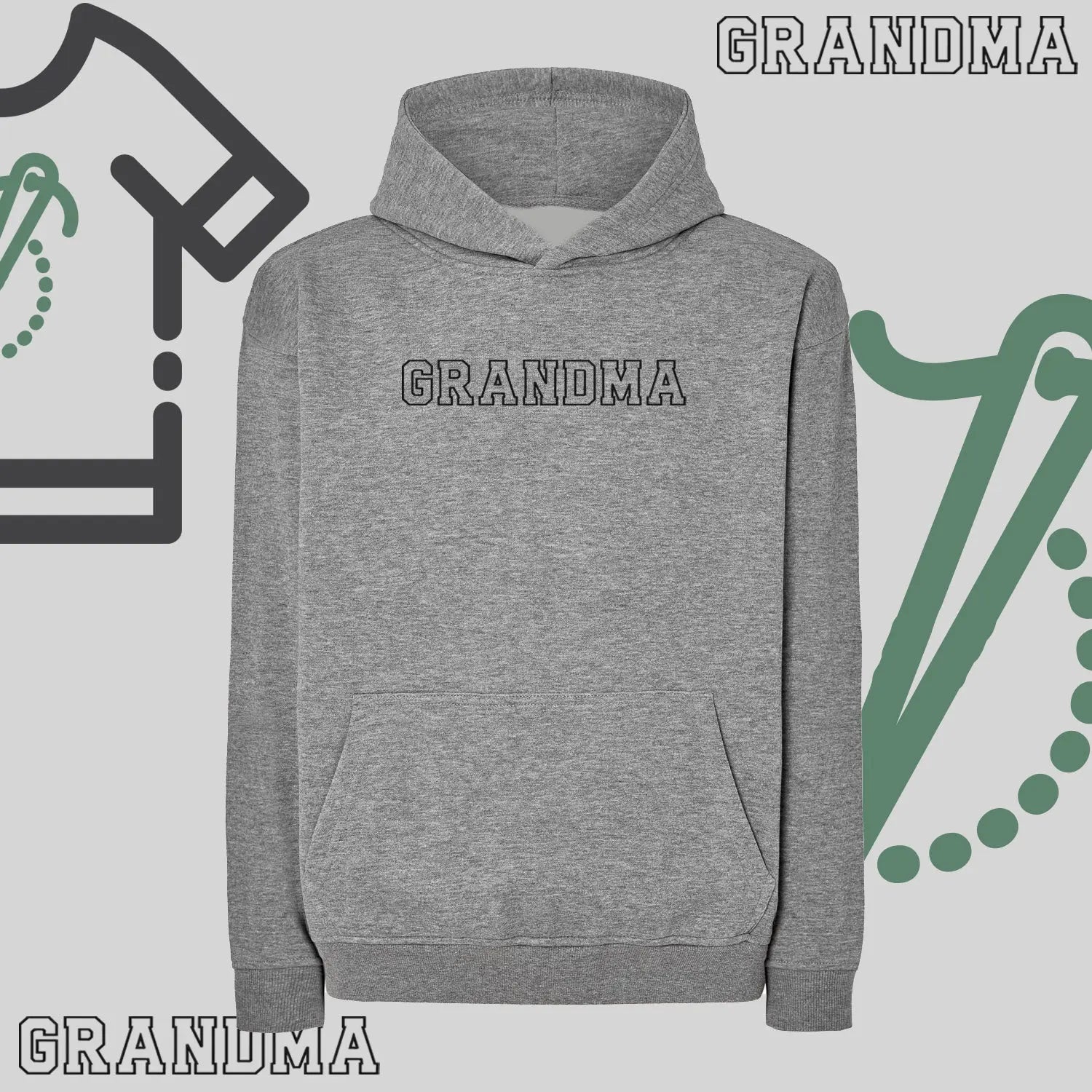 Bluza oversize z kapturem "GRANDMA" Kontur, idealny prezent na dzień Babci Haft z radości