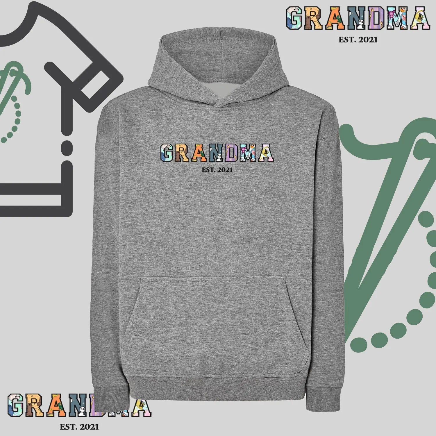 Bluza oversize z kapturem "GRANDMA" Patchwork + EST, idealny prezent na dzień Babci Haft z radości