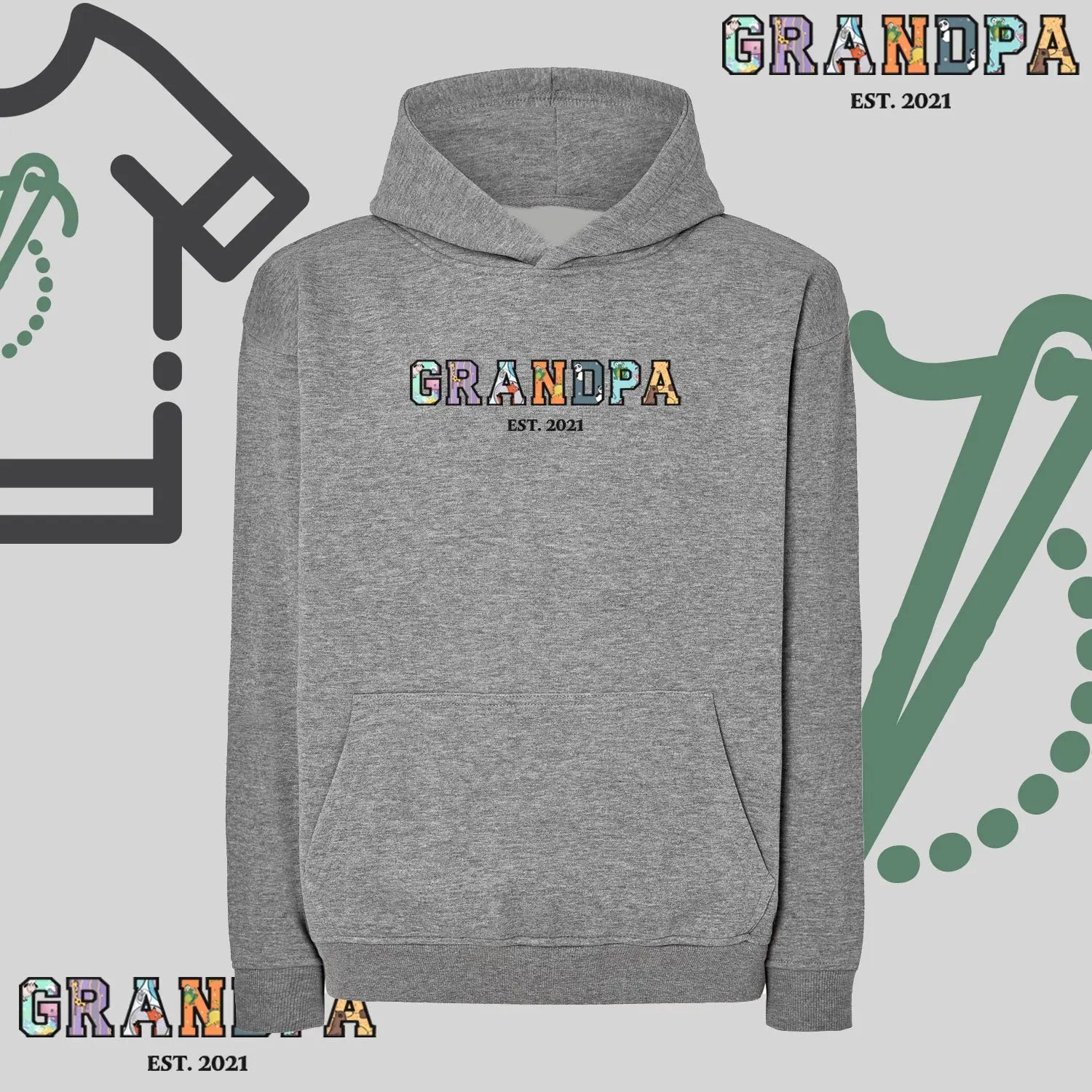 Bluza oversize z kapturem "GRANDPA" Patchwork + EST, idealny prezent na dzień Dziadka Haft z radości