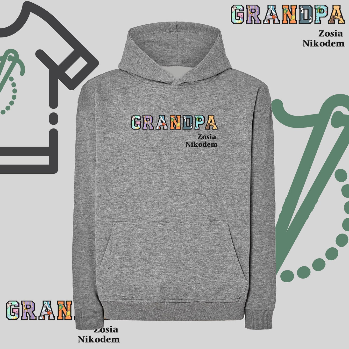 Bluza oversize z kapturem "GRANDPA" Patchwork + Imiona wnucząt, idealny prezent na dzień Dziadka