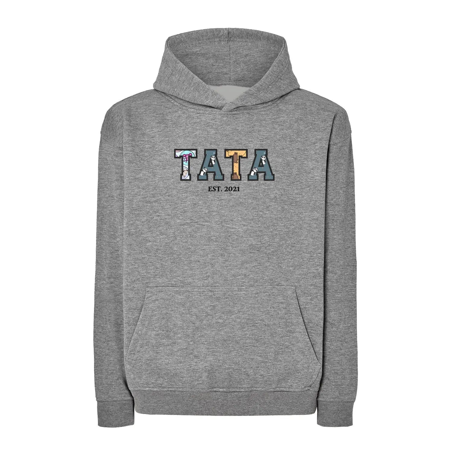 Bluza oversize z kapturem "TATA" Patchwork +EST, idealny prezent na dzień Taty Haft z radości