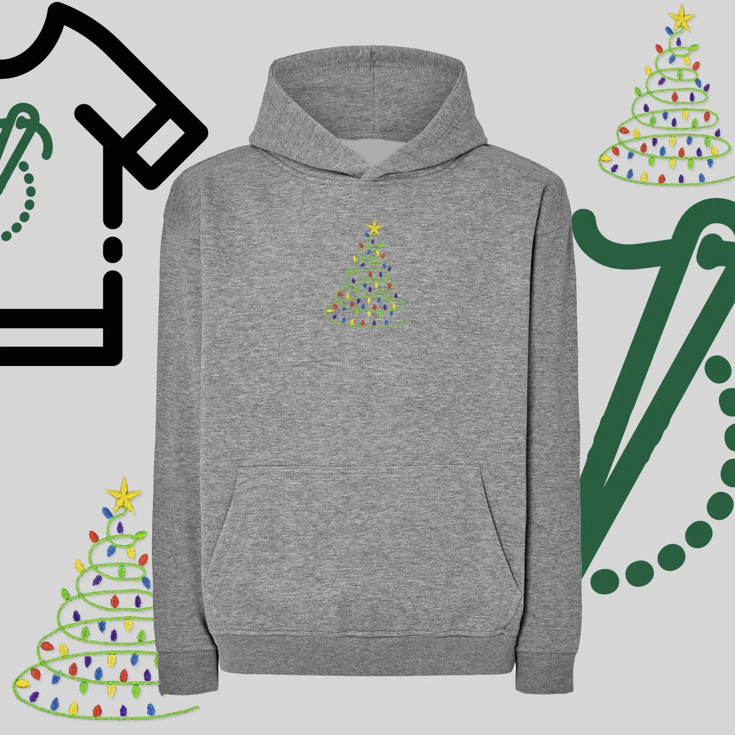 Bluza oversize z kapturem  "Choinka" – haft komputerowy, styl z pozytywnym przekazem Haft z radości