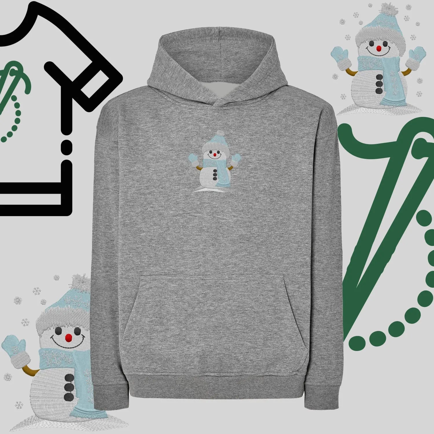 Bluza oversize z kapturem  "Bałwanek" – haft komputerowy, styl z pozytywnym przekazem Haft z radości