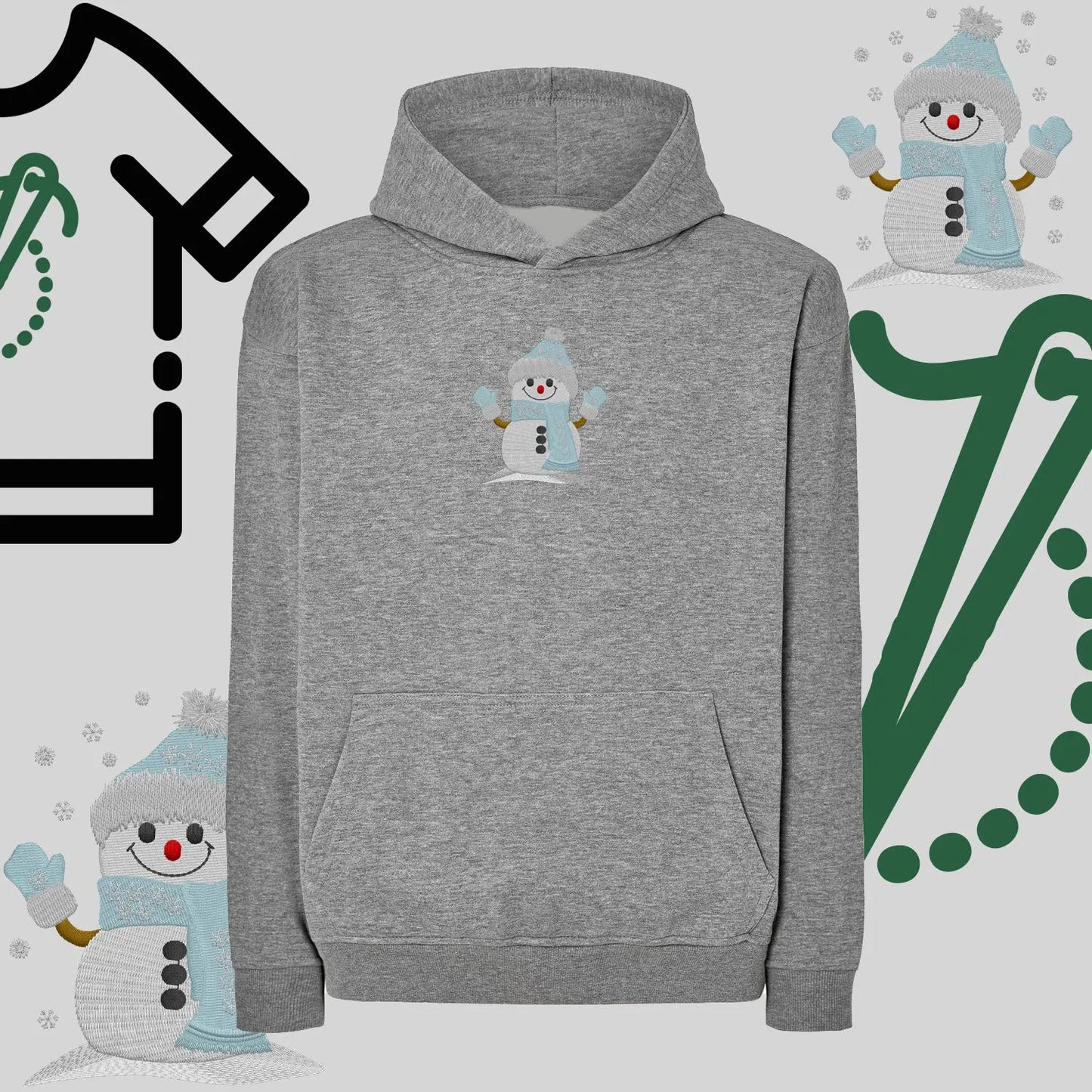 Bluza oversize z kapturem  "Bałwanek" – haft komputerowy, styl z pozytywnym przekazem Haft z radości