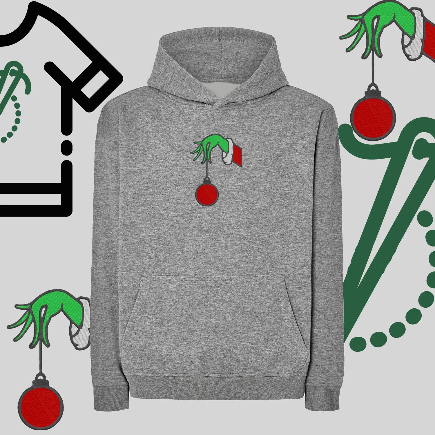 Bluza oversize z kapturem  "Grinch Bombka" – haft komputerowy, styl z pozytywnym przekazem Haft z radości