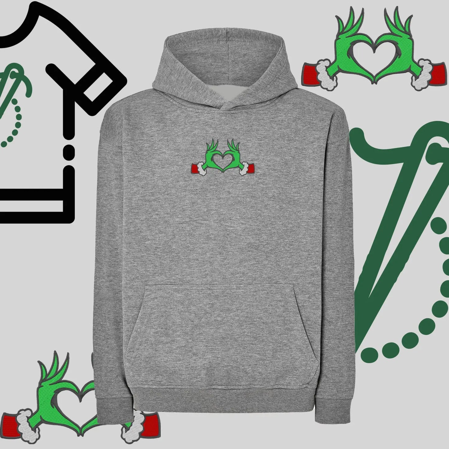 Bluza oversize z kapturem  "Grinch Serce" – haft komputerowy, styl z pozytywnym przekazem Haft z radości
