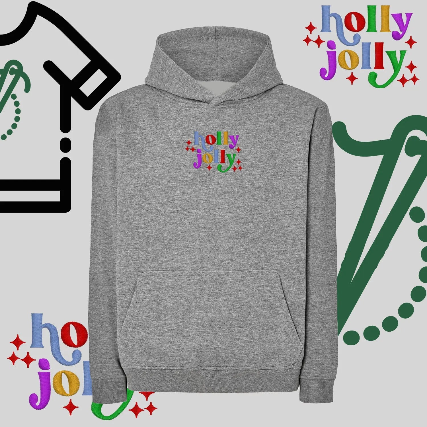 Bluza oversize z kapturem  "Holly Jolly" – haft komputerowy, styl z pozytywnym przekazem Haft z radości