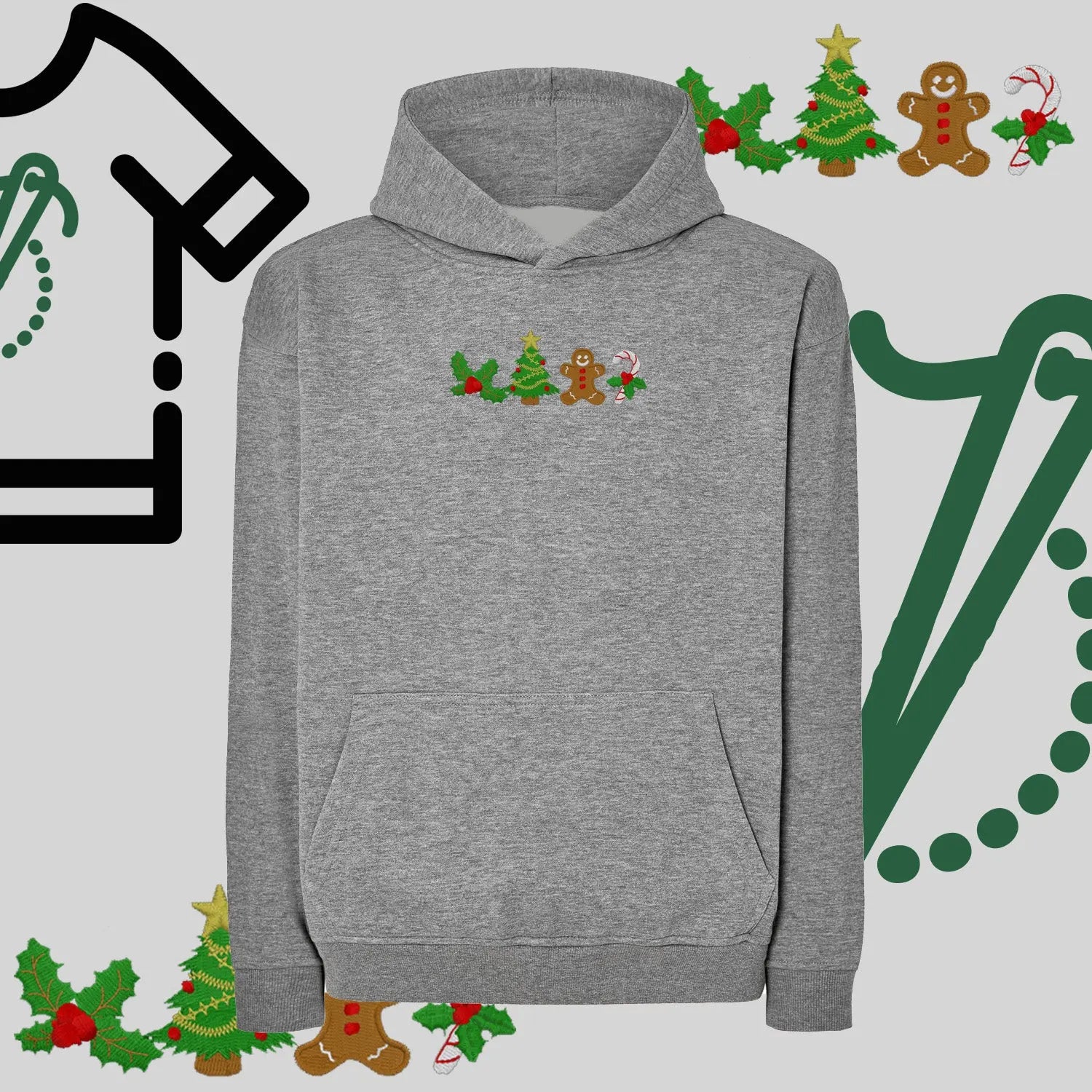 Bluza oversize z kapturem  "Ikony Świąteczne" – haft komputerowy, styl z pozytywnym przekazem Haft z radości