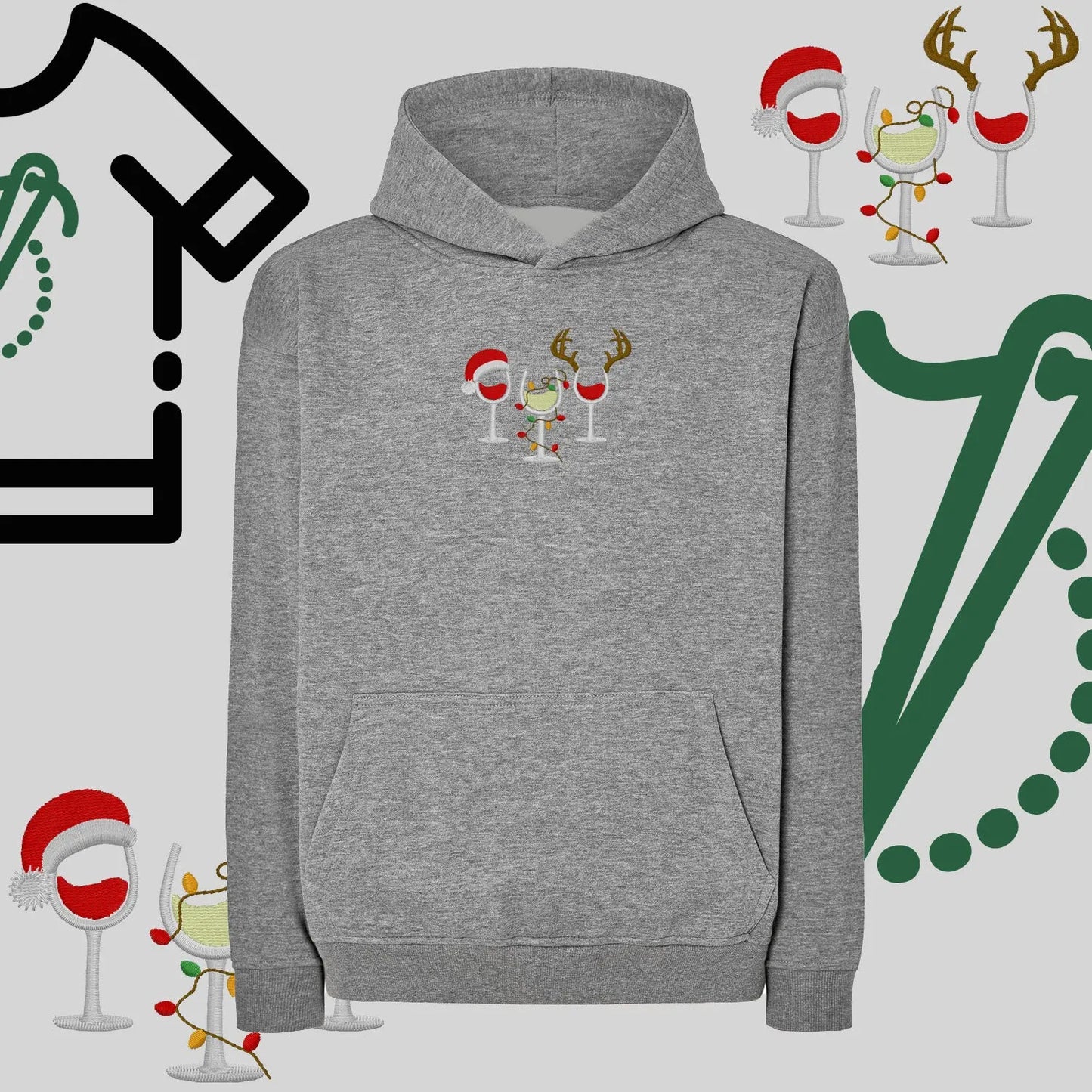 Bluza oversize z kapturem  "Kieliszki Świąteczne" – haft komputerowy, styl z pozytywnym przekazem Haft z radości