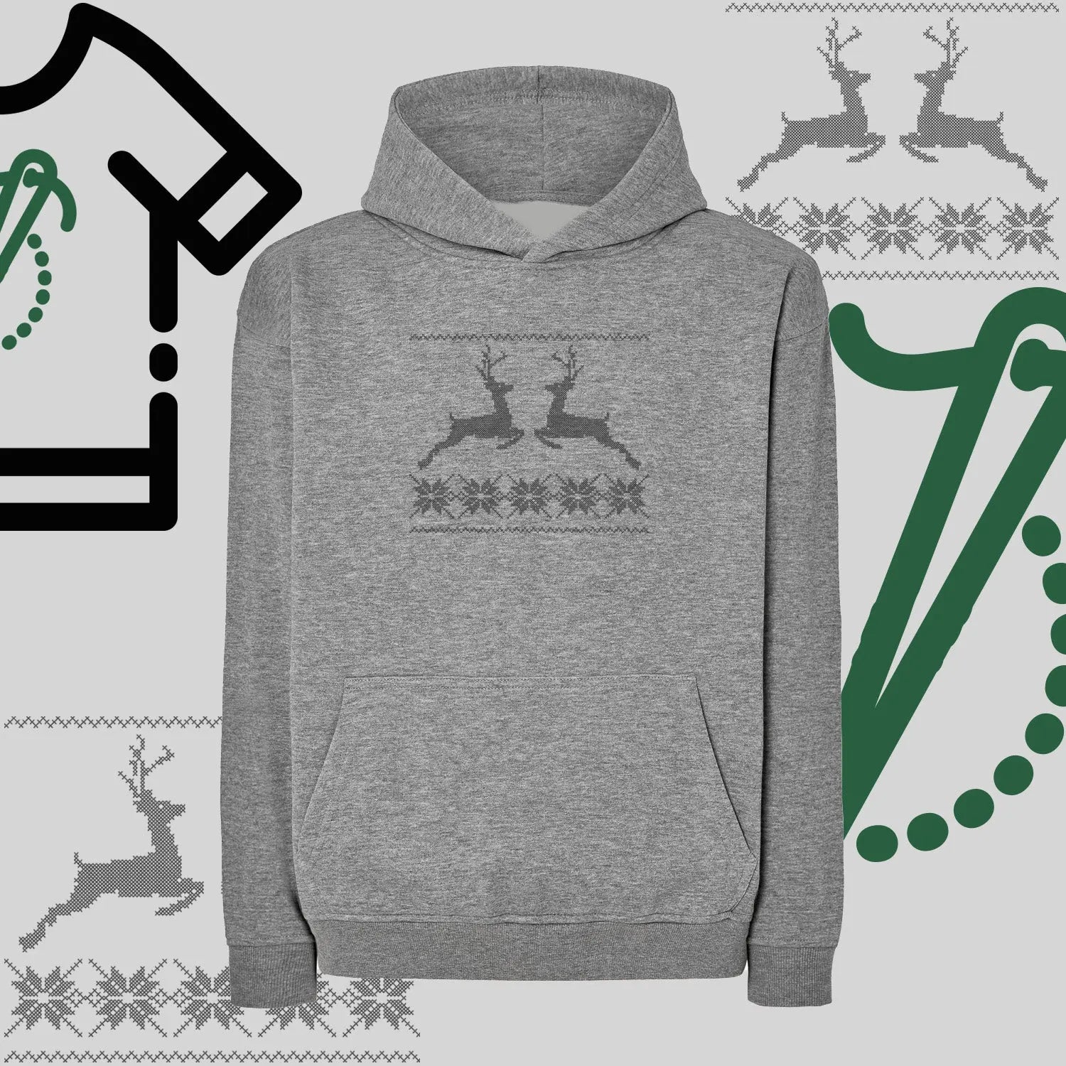 Bluza oversize z kapturem  "Renifer Christmas" – haft komputerowy, styl z pozytywnym przekazem Haft z radości