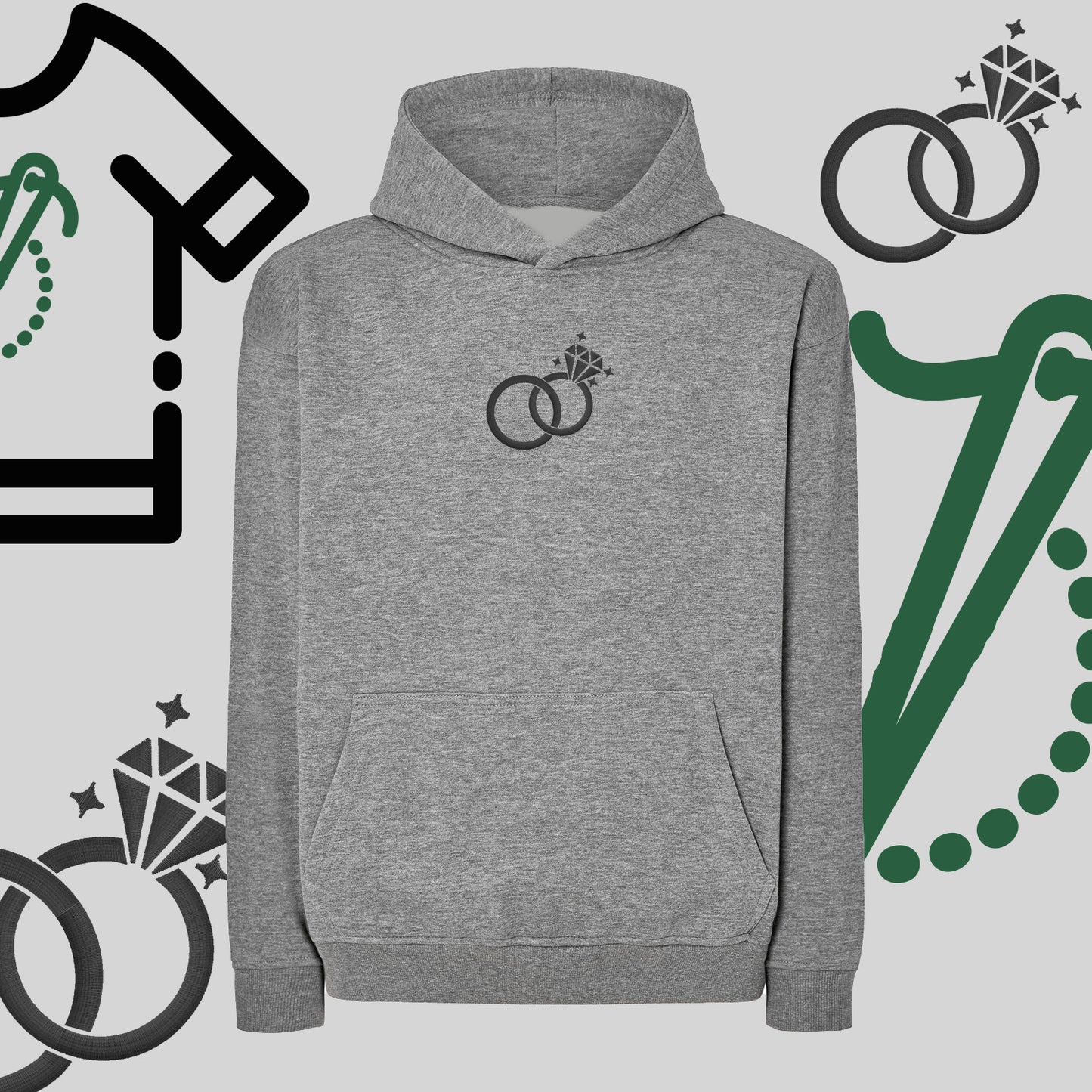 Bluza oversize z kapturem "Ślubne Obrączki" – haft komputerowy, symbol miłości i wierności