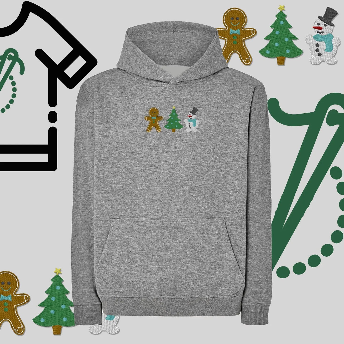Bluza oversize z kapturem  "Świąteczna Gromadka" – haft komputerowy, styl z pozytywnym przekazem Haft z radości