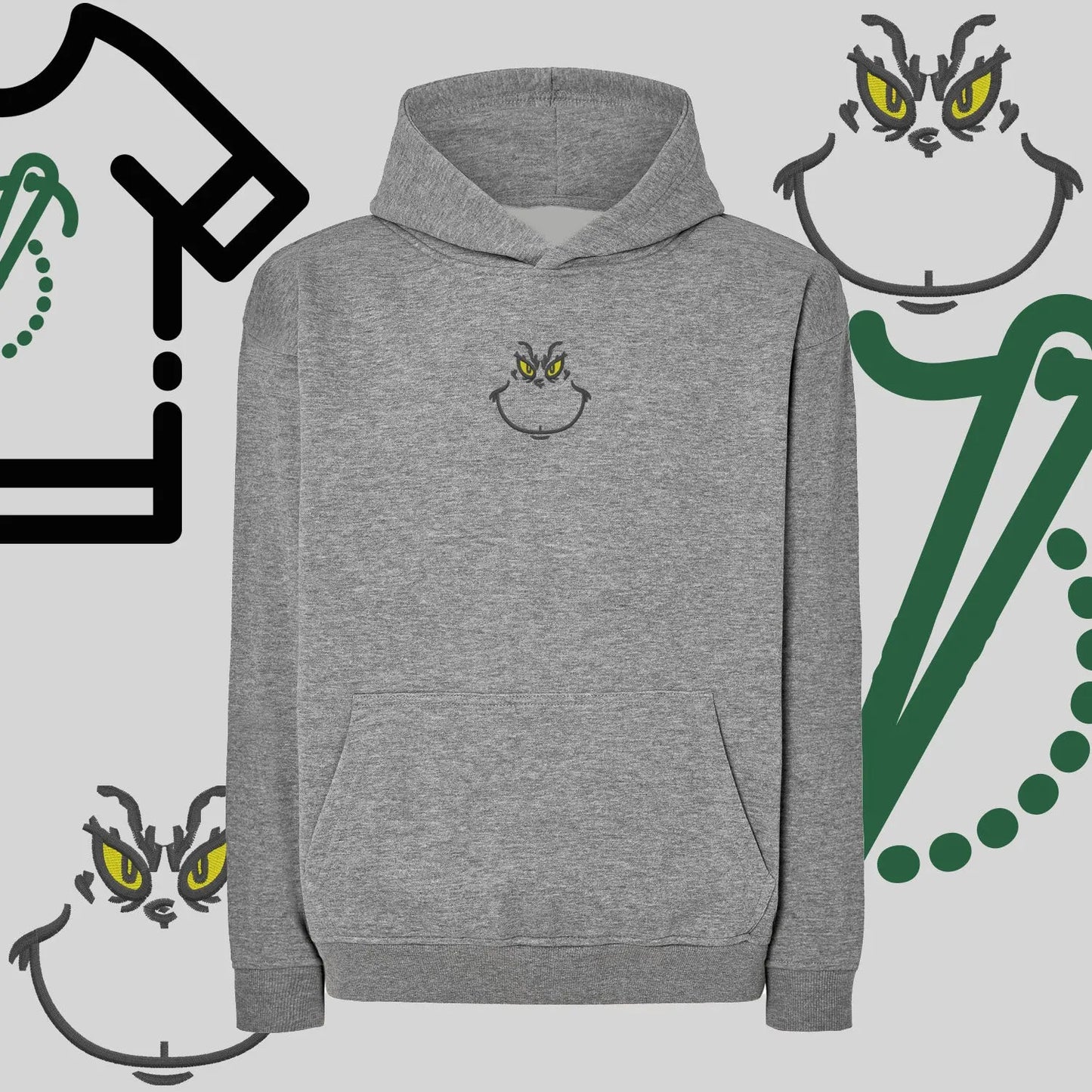 Bluza oversize z kapturem  "Grinch" – haft komputerowy, styl z pozytywnym przekazem Haft z radości