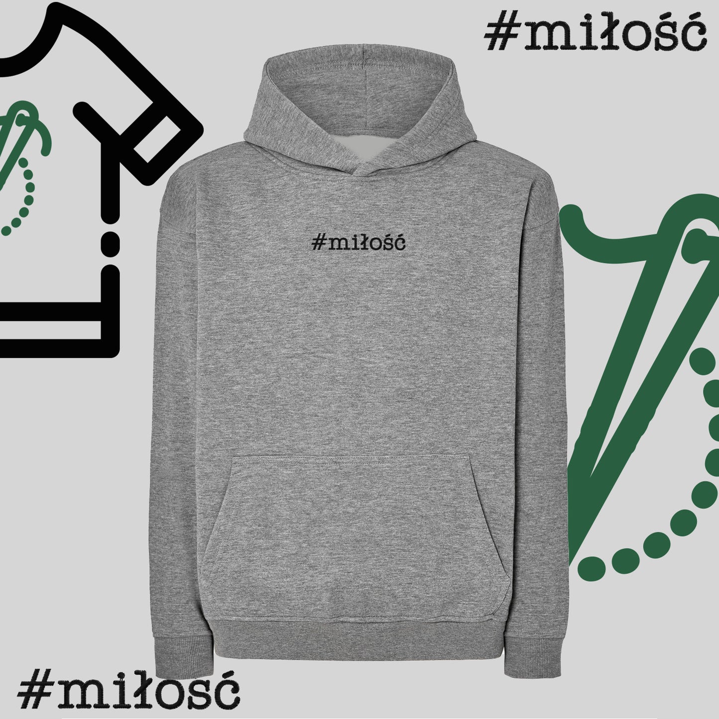 Bluza oversize z kapturem "#miłość" – haft komputerowy, styl z przesłaniem