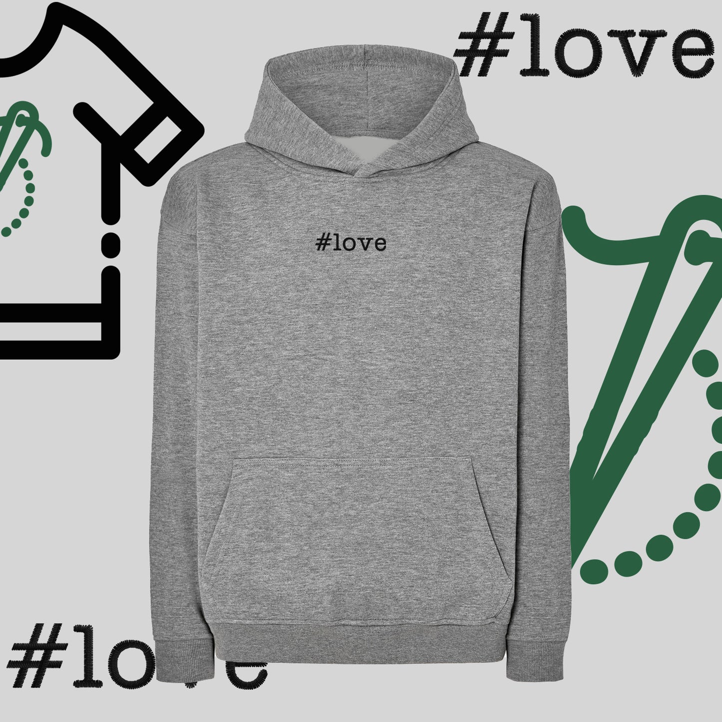 Bluza oversize z kapturem  "#love" – haft komputerowy, styl z pozytywnym przekazem