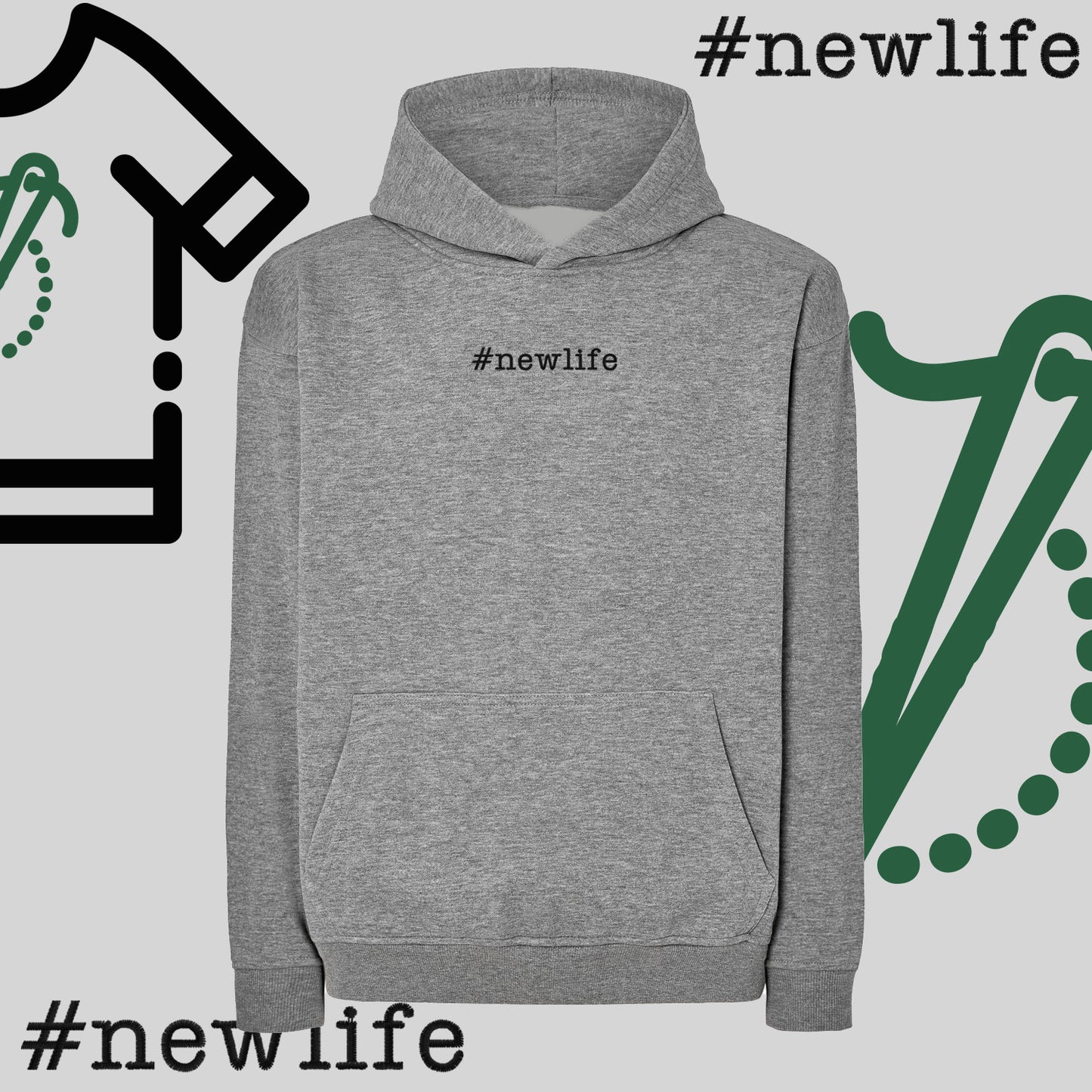 Bluza oversize z kapturem "#newlife" – haft komputerowy, inspiracja na nowy początek