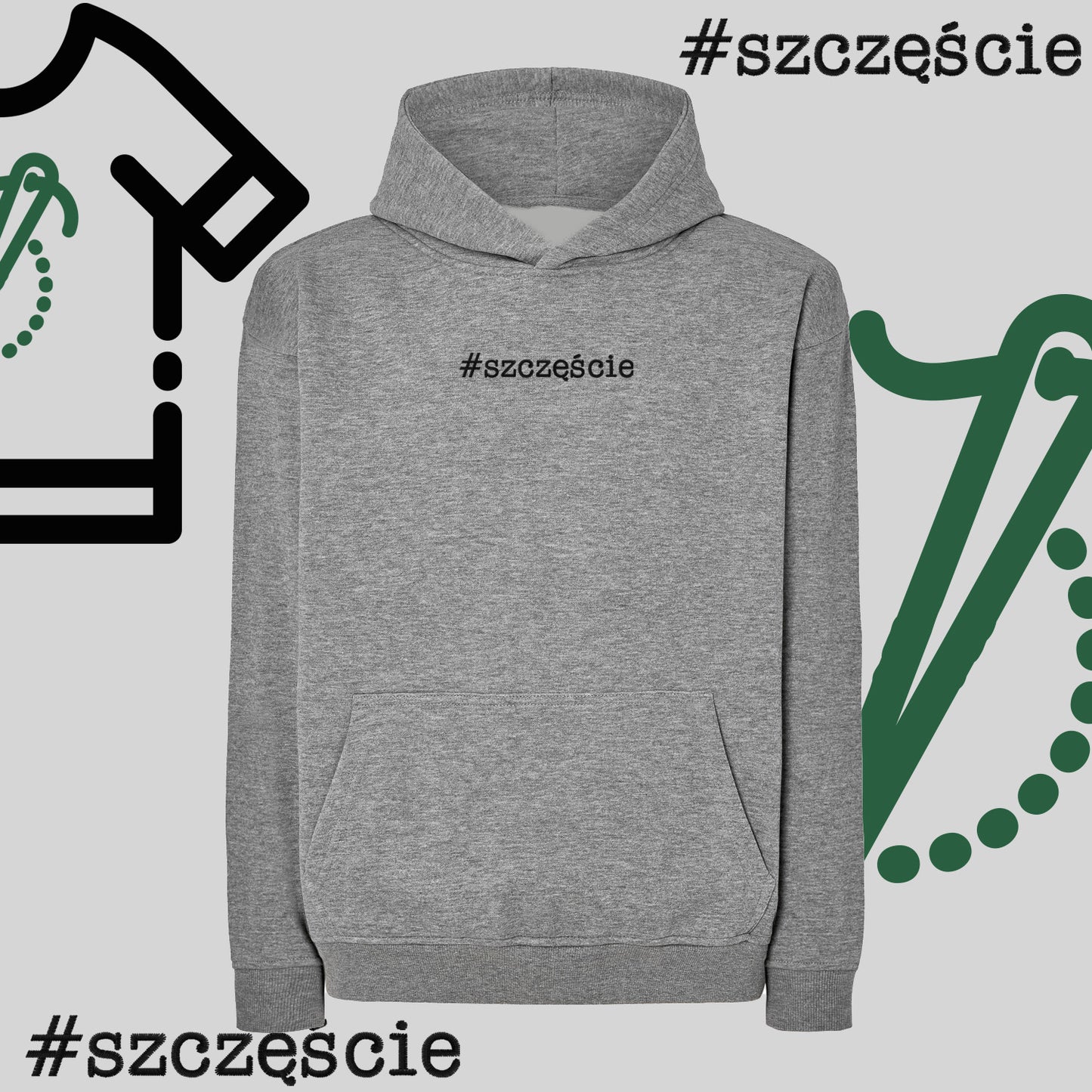 Bluza oversize z kapturem "#szczęście" – haft komputerowy, styl pełen pozytywnej energii