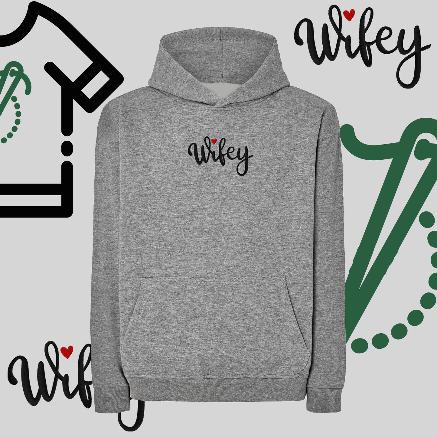 Bluza oversize z kapturem "WIFEY" – haft komputerowy, styl dla żony z humorem