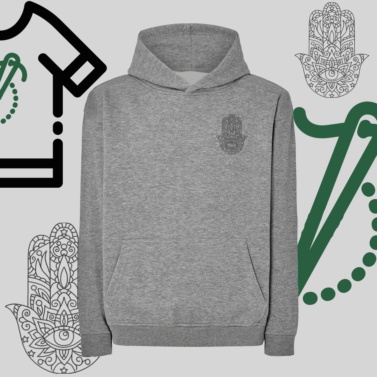 Bluza oversize z kapturem "Hamsa" – haft komputerowy, symbol ochrony i stylu