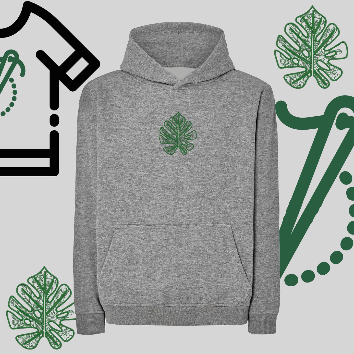 Bluza oversize z kapturem "Liść Monstery" – haft komputerowy, styl urban jungle