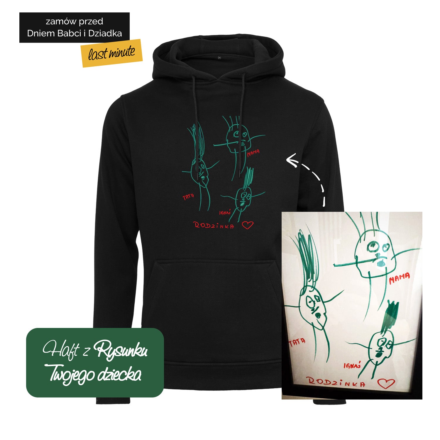 Bluza z haftem z rysunku Twojego dziecka – personalizowana odzież Haft z radości - nadruki i haft na odzieży Warszawa