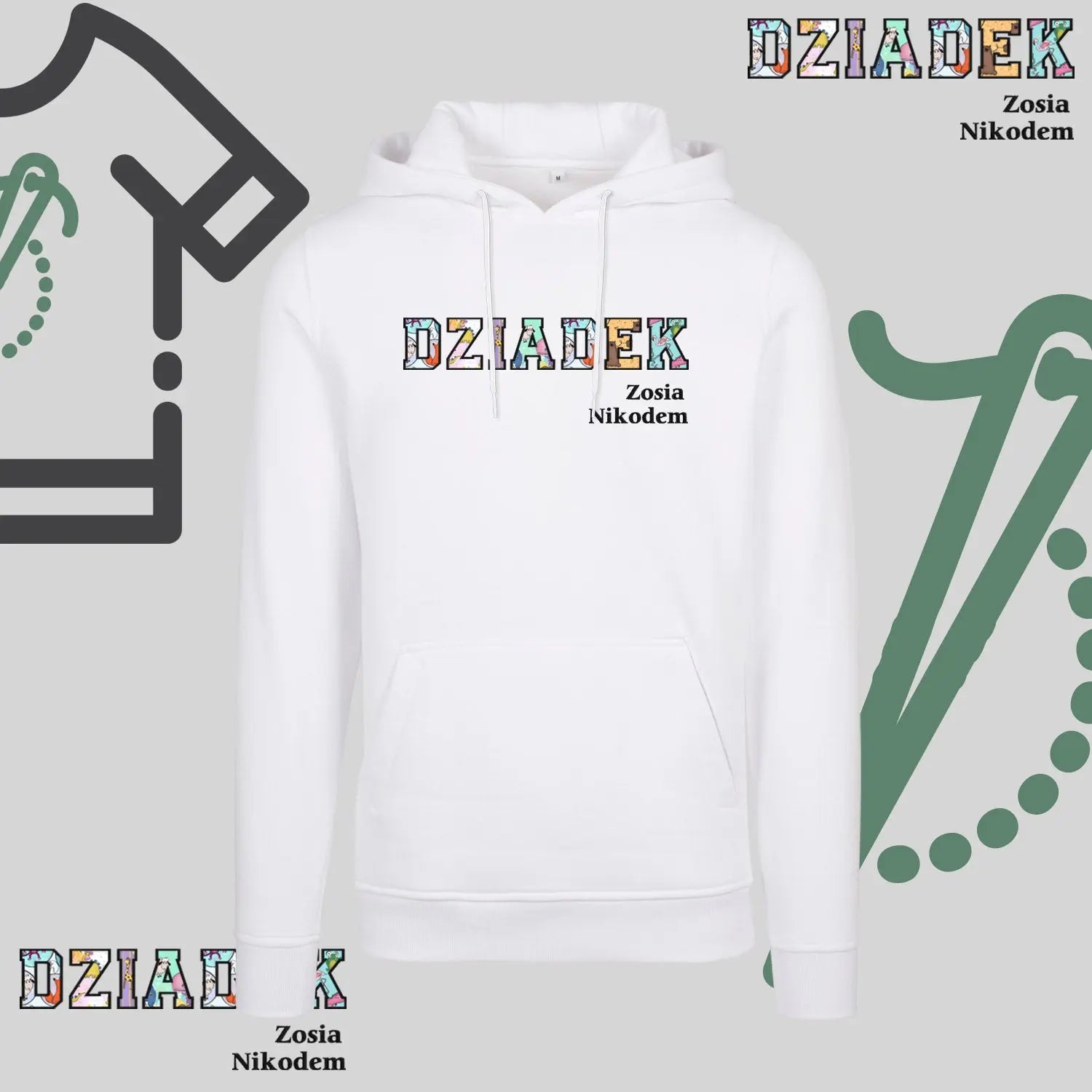 Bluza z kapturem "DZIADEK" PATCHWORK+IMIONA DZIECI idealny prezent na dzień Dziadka Haft z radości
