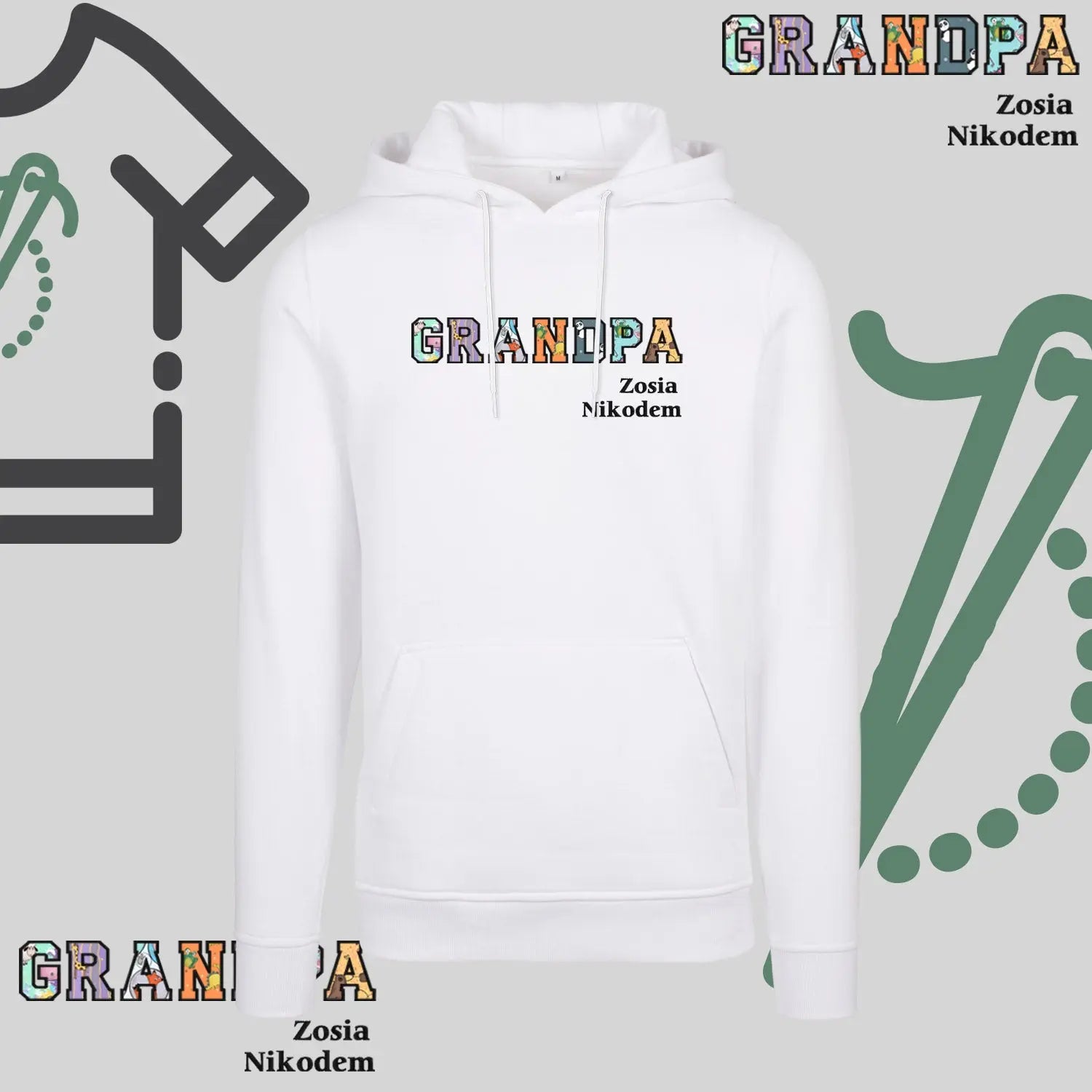 Bluza z kapturem "GRANDPA" Patchwork + IMIONA WNUCZĄT idealny prezent na dzień Dziadka Haft z radości