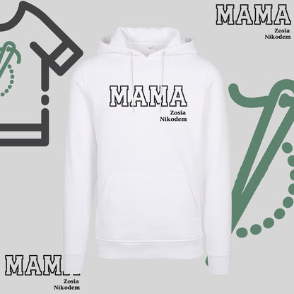 Bluza z kapturem "MAMA" KONTUR+imiona dzieci idealny prezent na dzień Babci