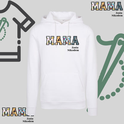 Bluza z kapturem "MAMA" Patchwork+Imiona dzieci idealny prezent na dzień Babci