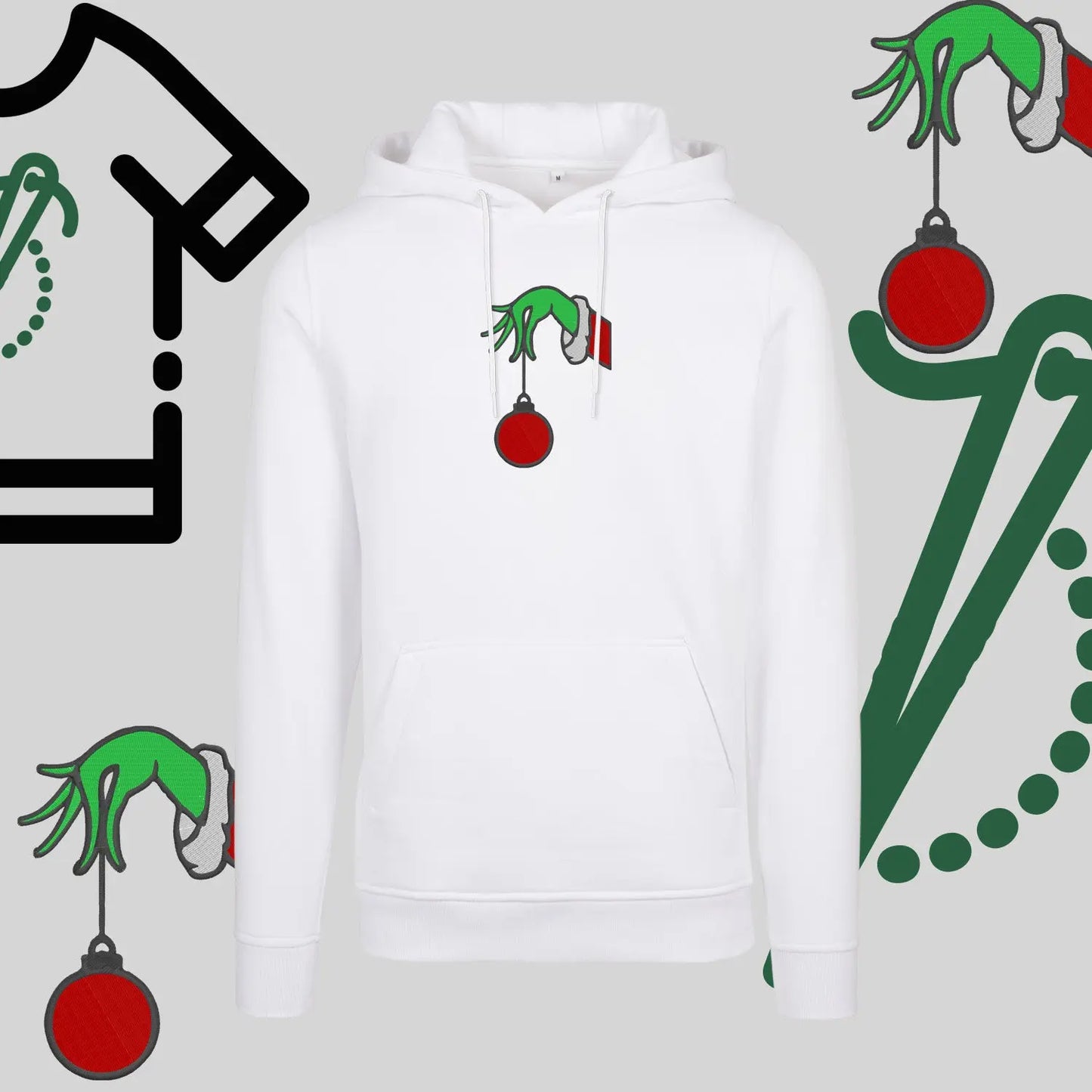 Bluza z kapturem "Grinch Bombka" – haft komputerowy, styl z przesłaniem Haft z radości