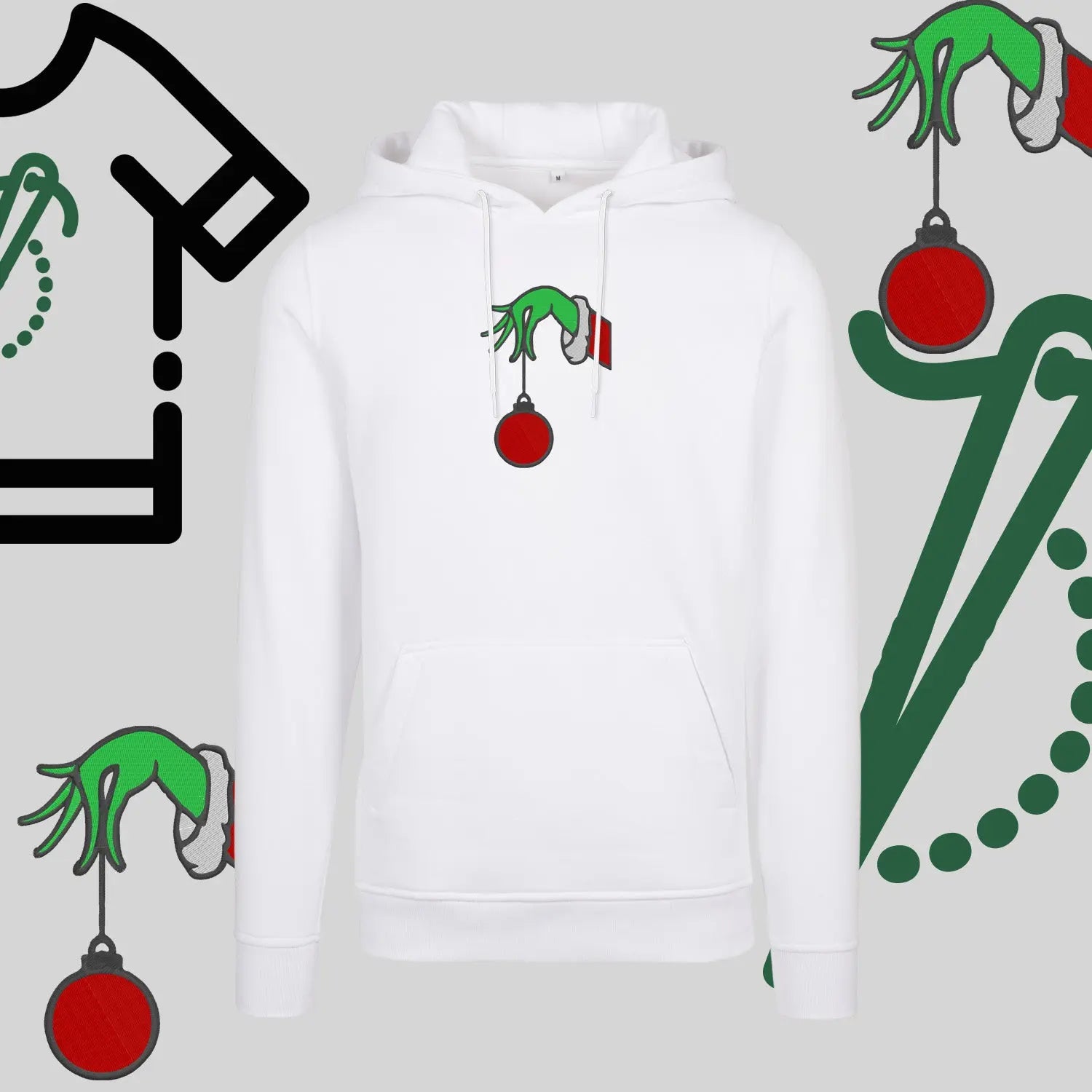 Bluza z kapturem "Grinch Bombka" – haft komputerowy, styl z przesłaniem Haft z radości