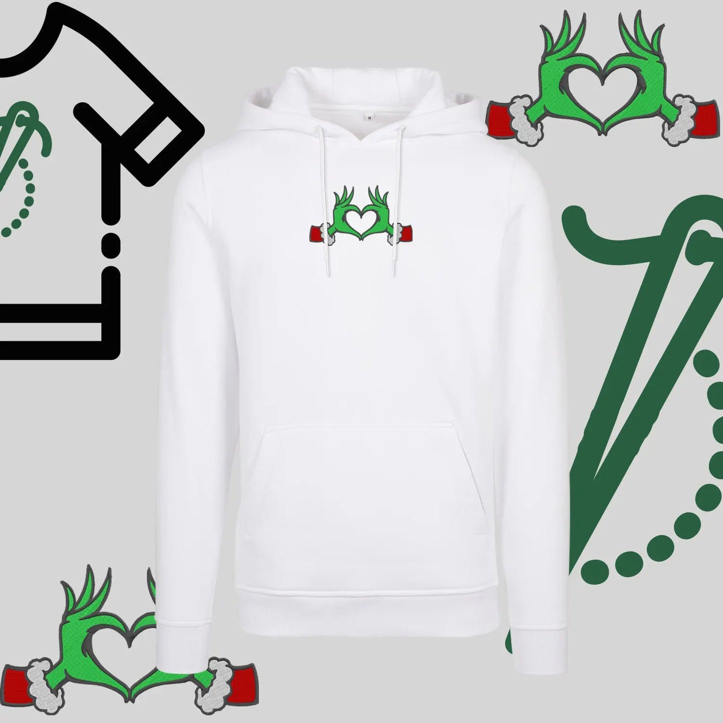 Bluza z kapturem "Grinch Serce" – haft komputerowy, styl z przesłaniem Haft z radości