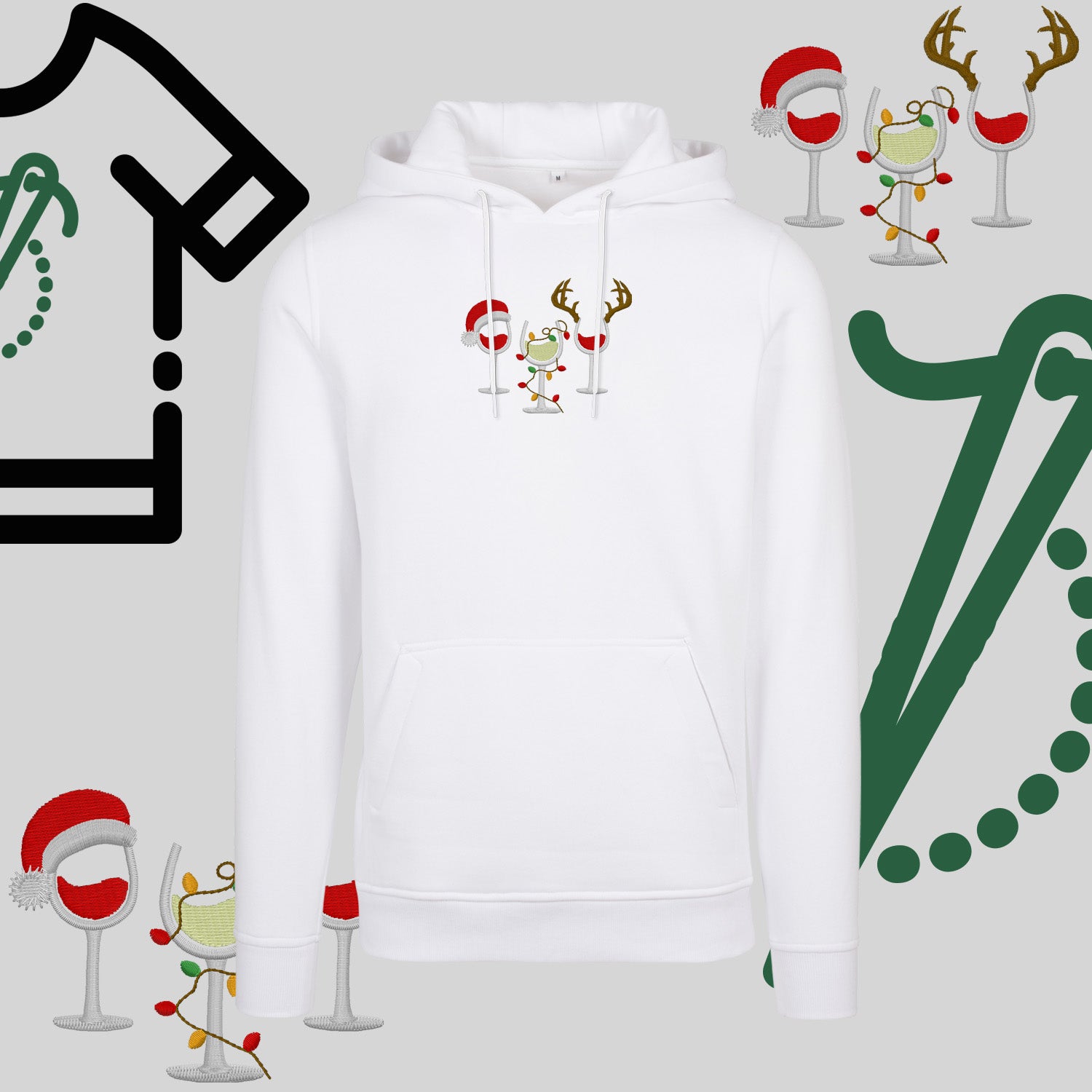 Bluza z kapturem "Kieliszki Świąteczne" – haft komputerowy, styl z przesłaniem