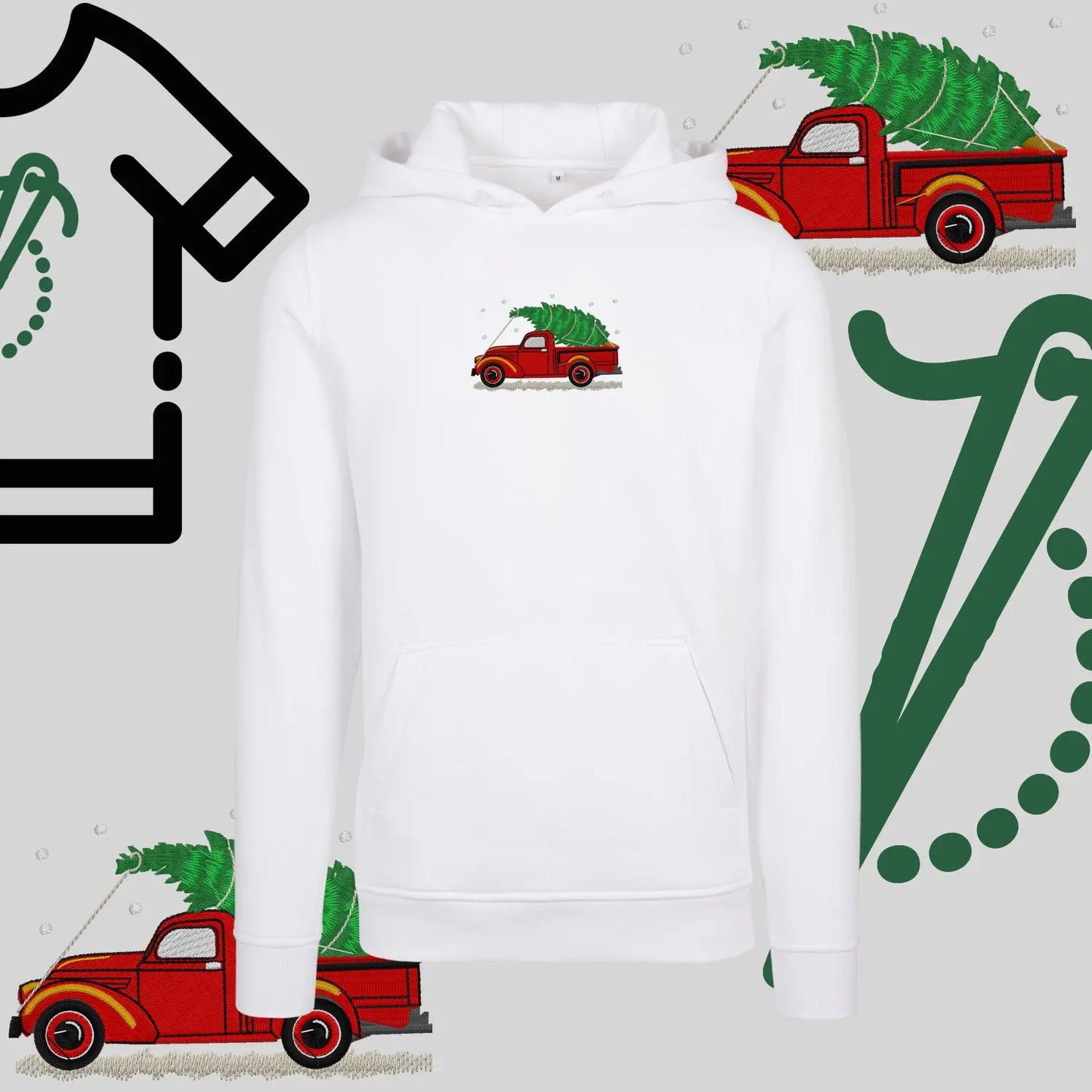 Bluza z kapturem "Pickup z choinką" – haft komputerowy, styl z przesłaniem Haft z radości