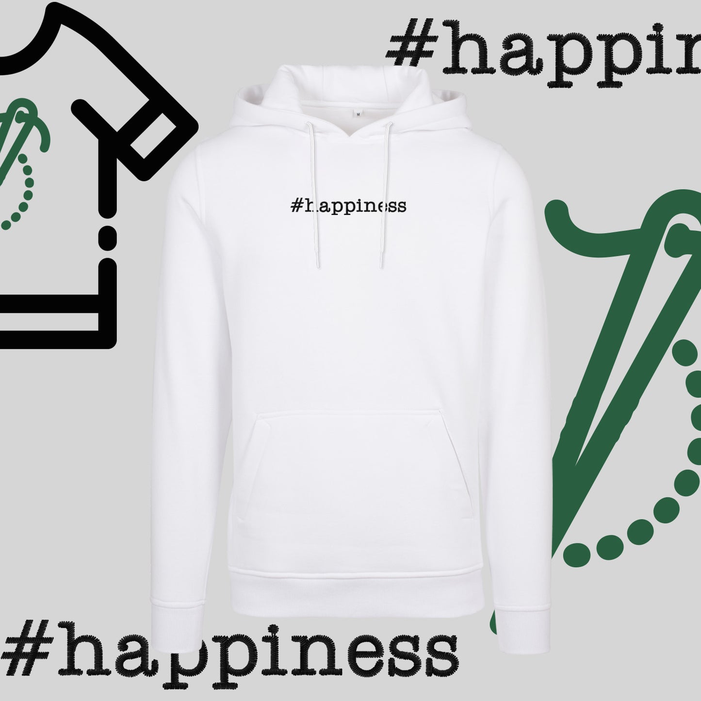 Bluza z kapturem "#happiness" – haft komputerowy, styl z pozytywną energią