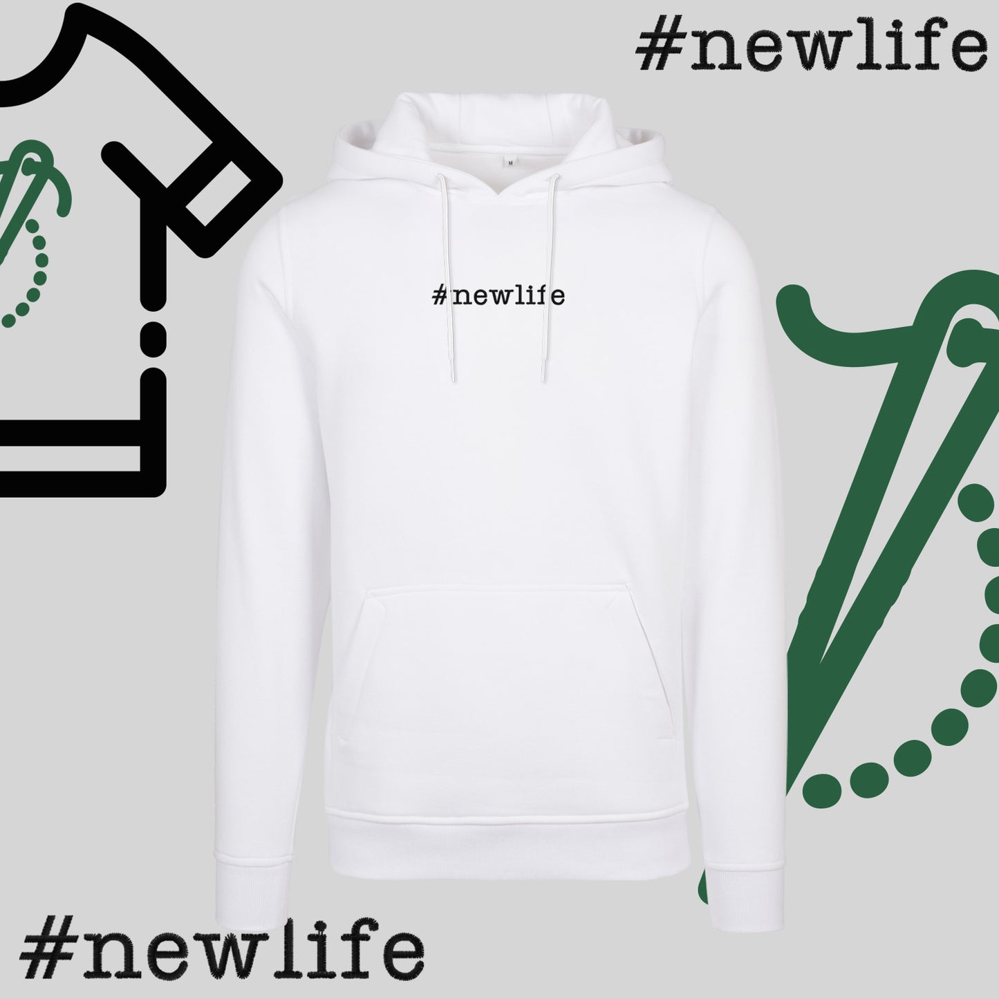 Bluza z kapturem "#newlife" – haft komputerowy, inspiracja na nowy początek