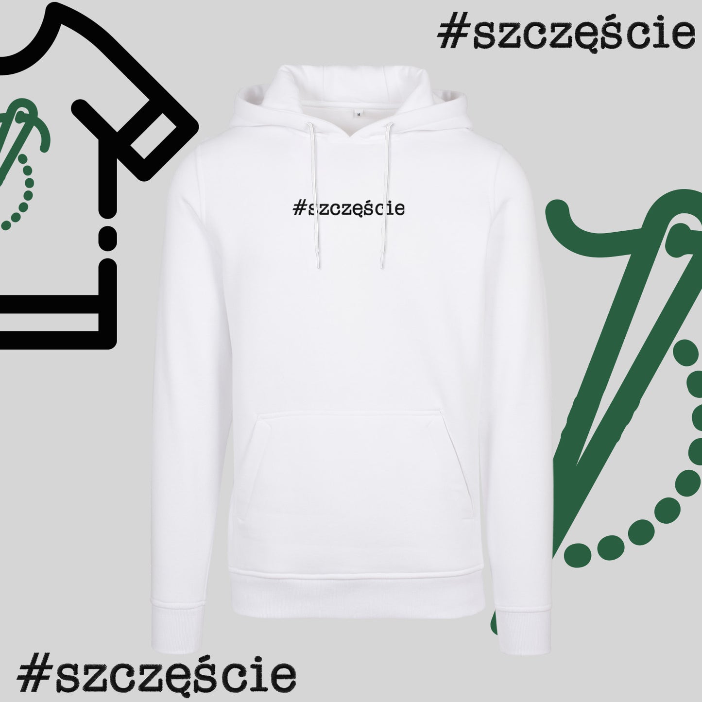Bluza z kapturem "#szczęście" – haft komputerowy, styl pełen pozytywnej energii
