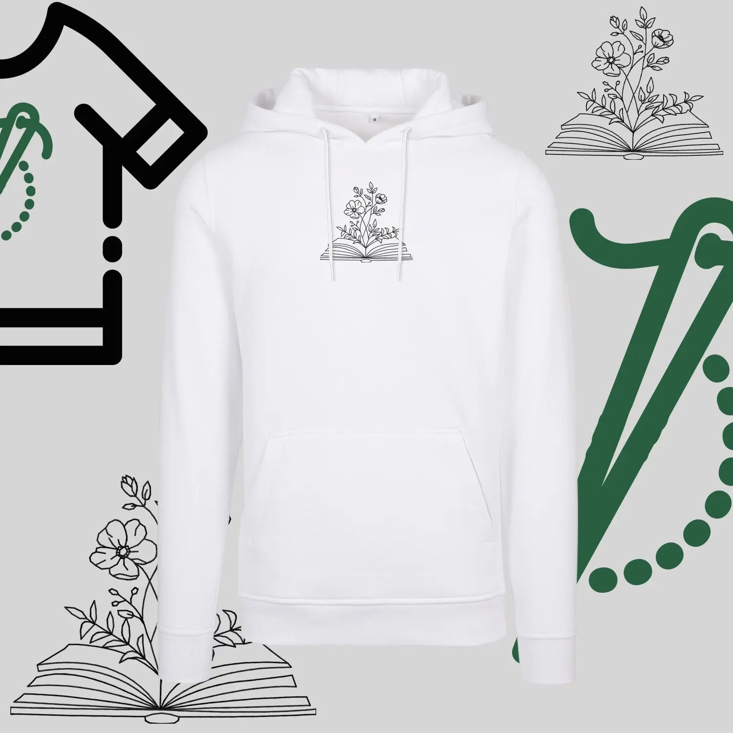 Bluza z kapturem "Książka z kwiatami" – haft komputerowy, styl dla miłośników literatury i natury Haft z radości