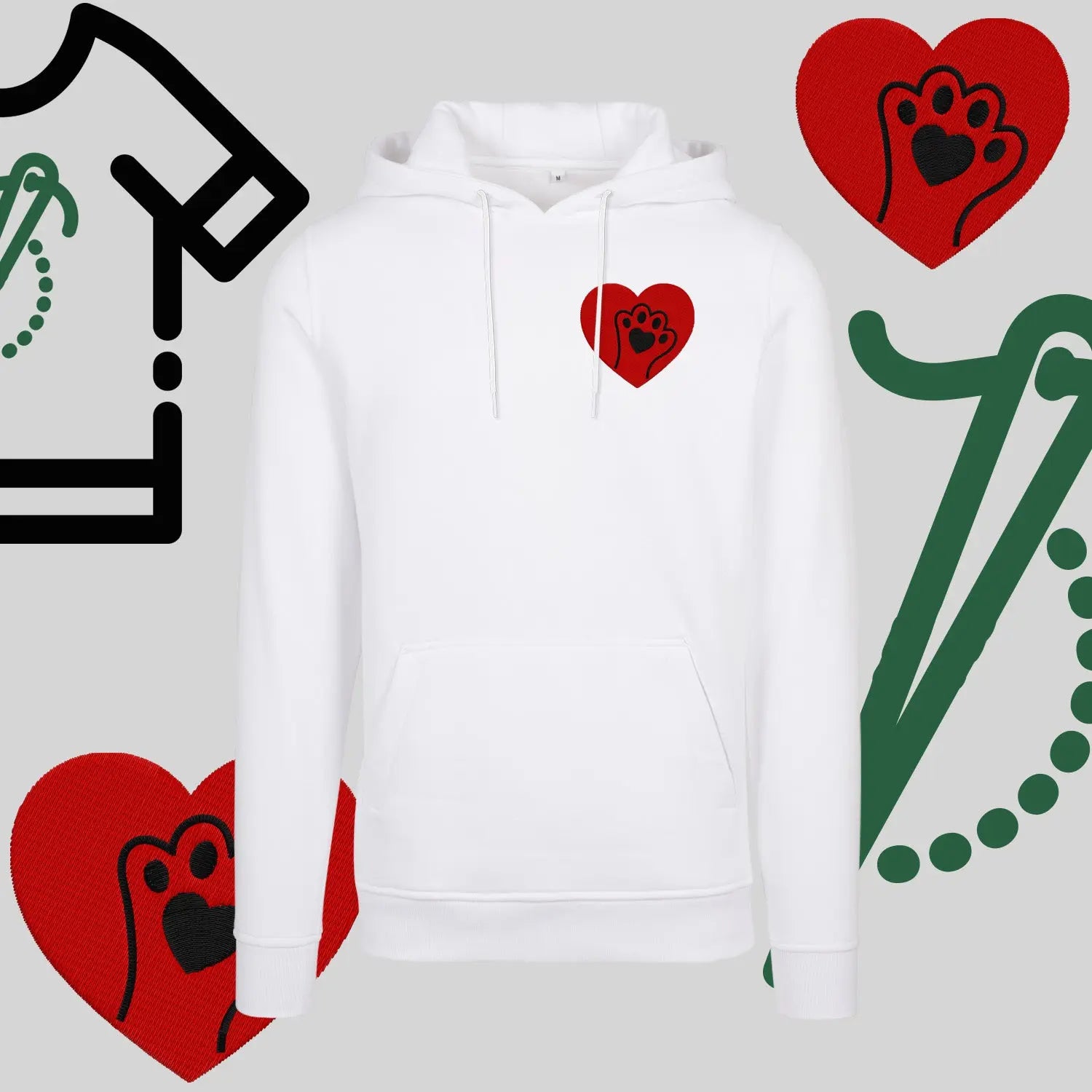 Bluza z kapturem "Serce z łapką" – haft komputerowy, styl dla miłośników zwierząt Haft z radości