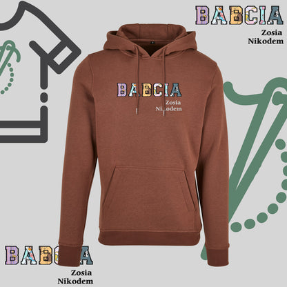 Bluza z kapturem "BABCIA" PATCHWORK+IMIONA WNUCZĄT idealny prezent na dzień Babci