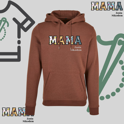 Bluza z kapturem "MAMA" Patchwork+Imiona dzieci idealny prezent na dzień Babci