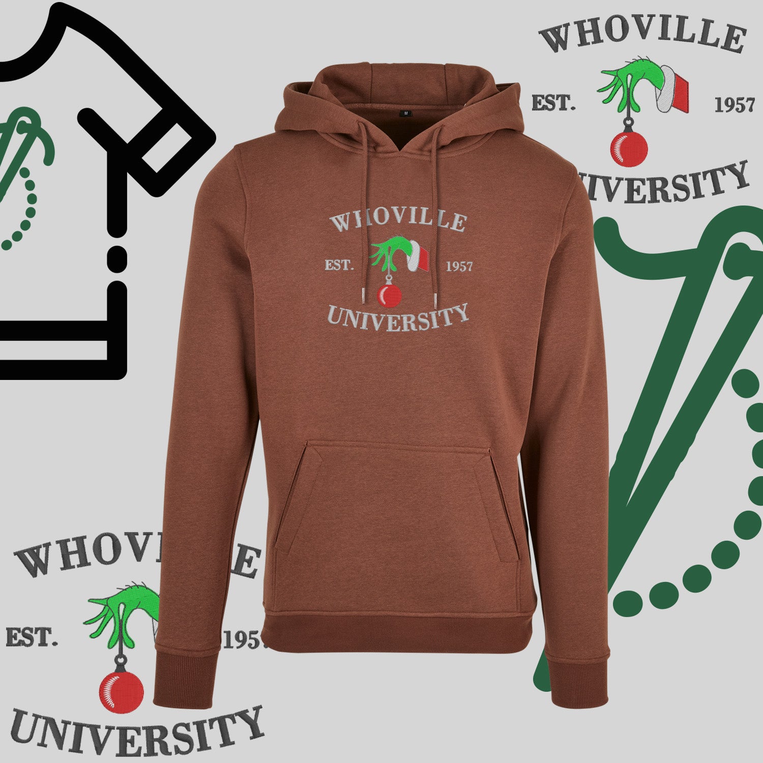 Bluza z kapturem "Grinch" – haft komputerowy, styl z przesłaniem