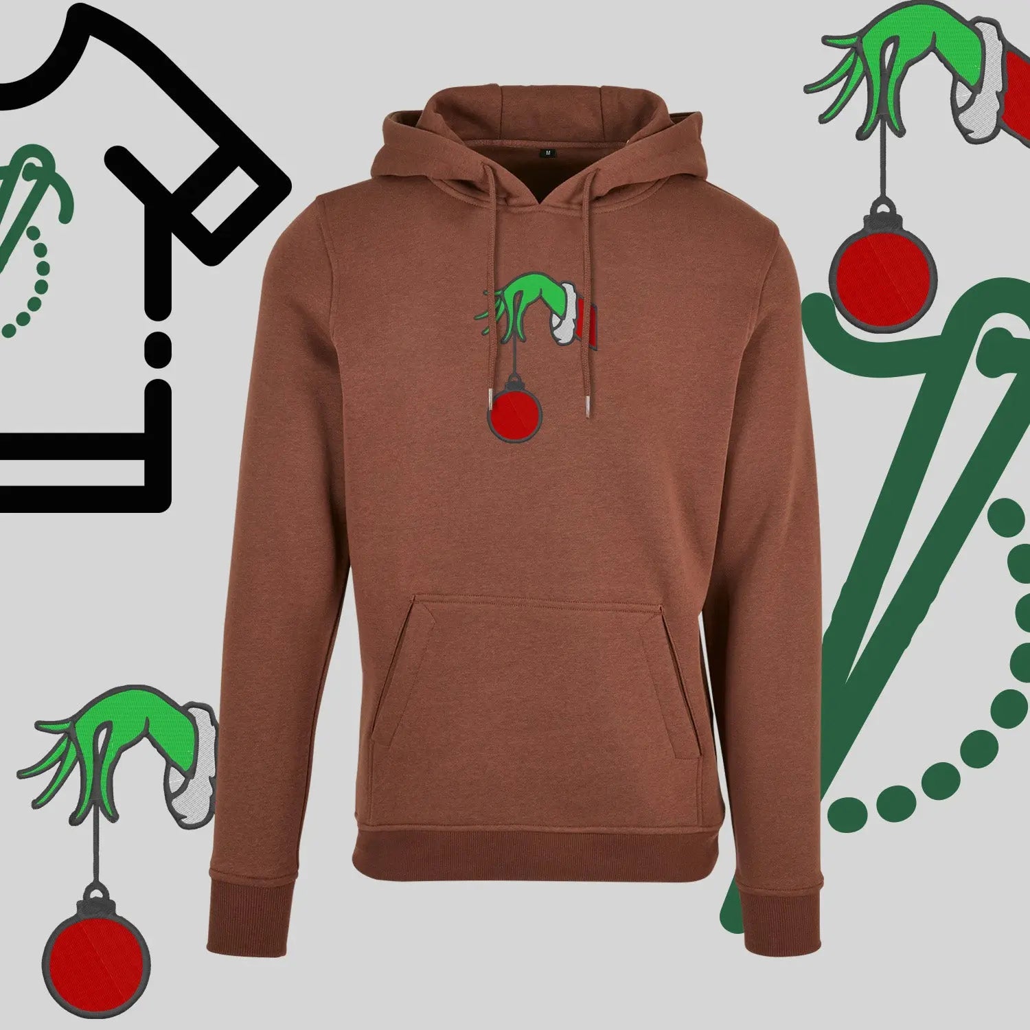 Bluza z kapturem "Grinch Bombka" – haft komputerowy, styl z przesłaniem Haft z radości