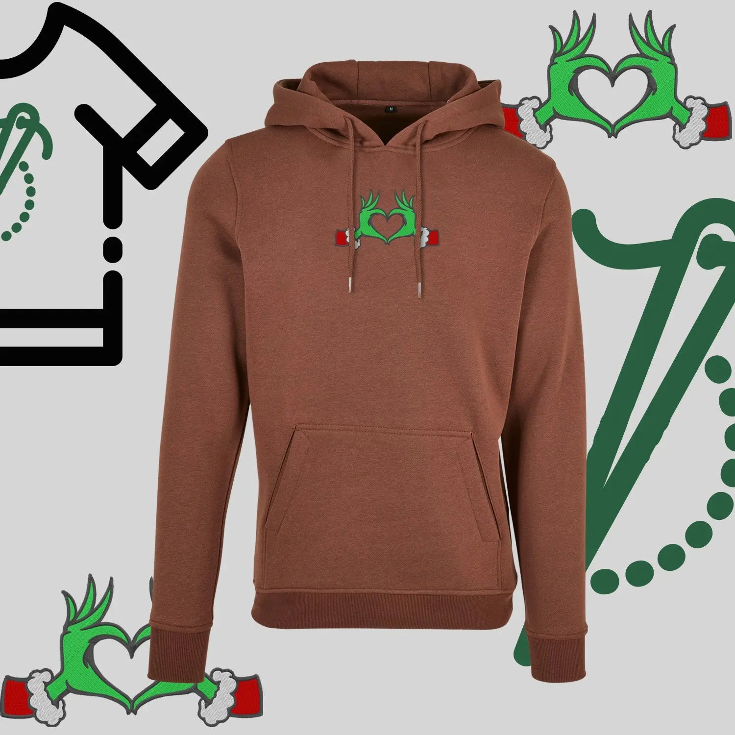 Bluza z kapturem "Grinch Serce" – haft komputerowy, styl z przesłaniem Haft z radości