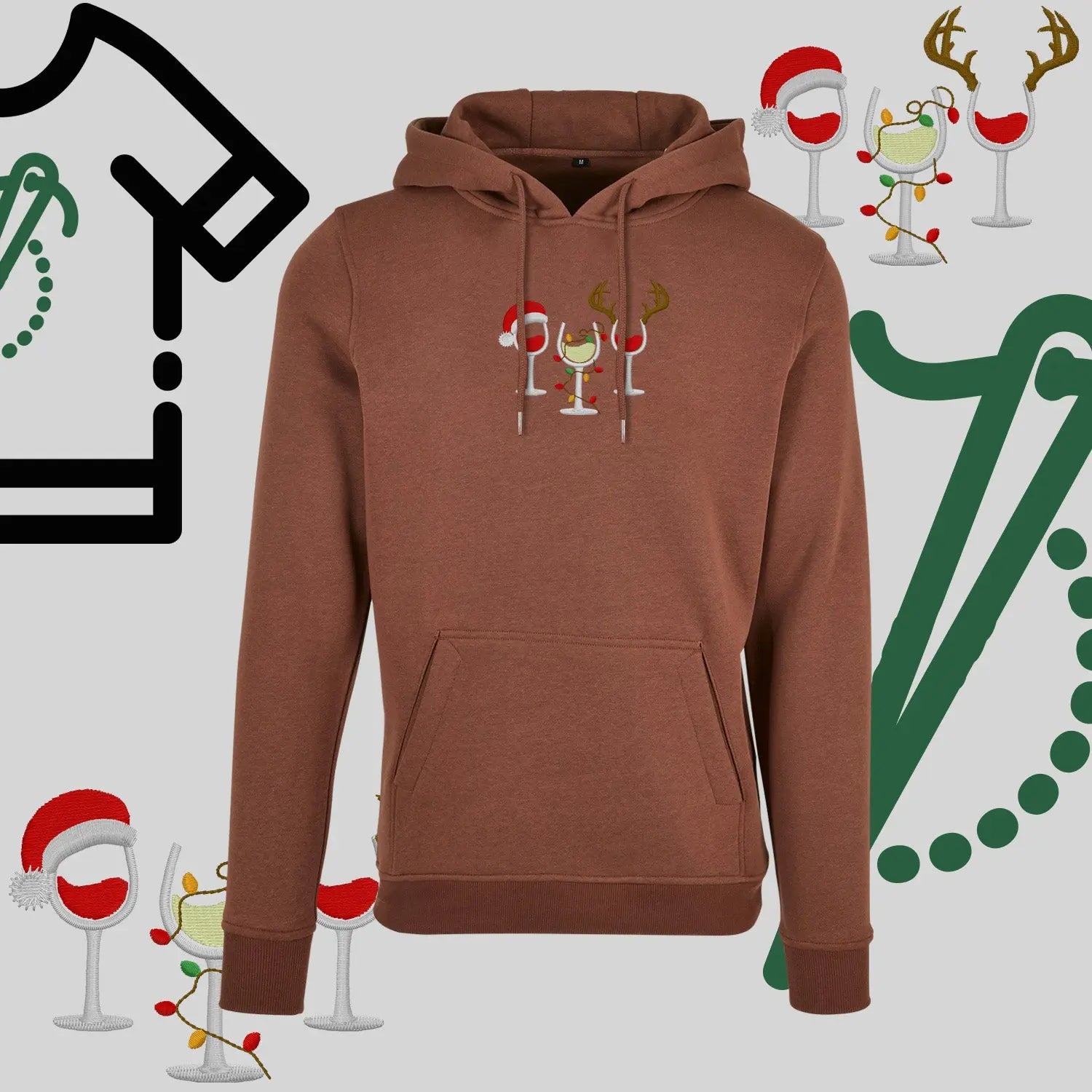 Bluza z kapturem "Kieliszki Świąteczne" – haft komputerowy, styl z przesłaniem Haft z radości