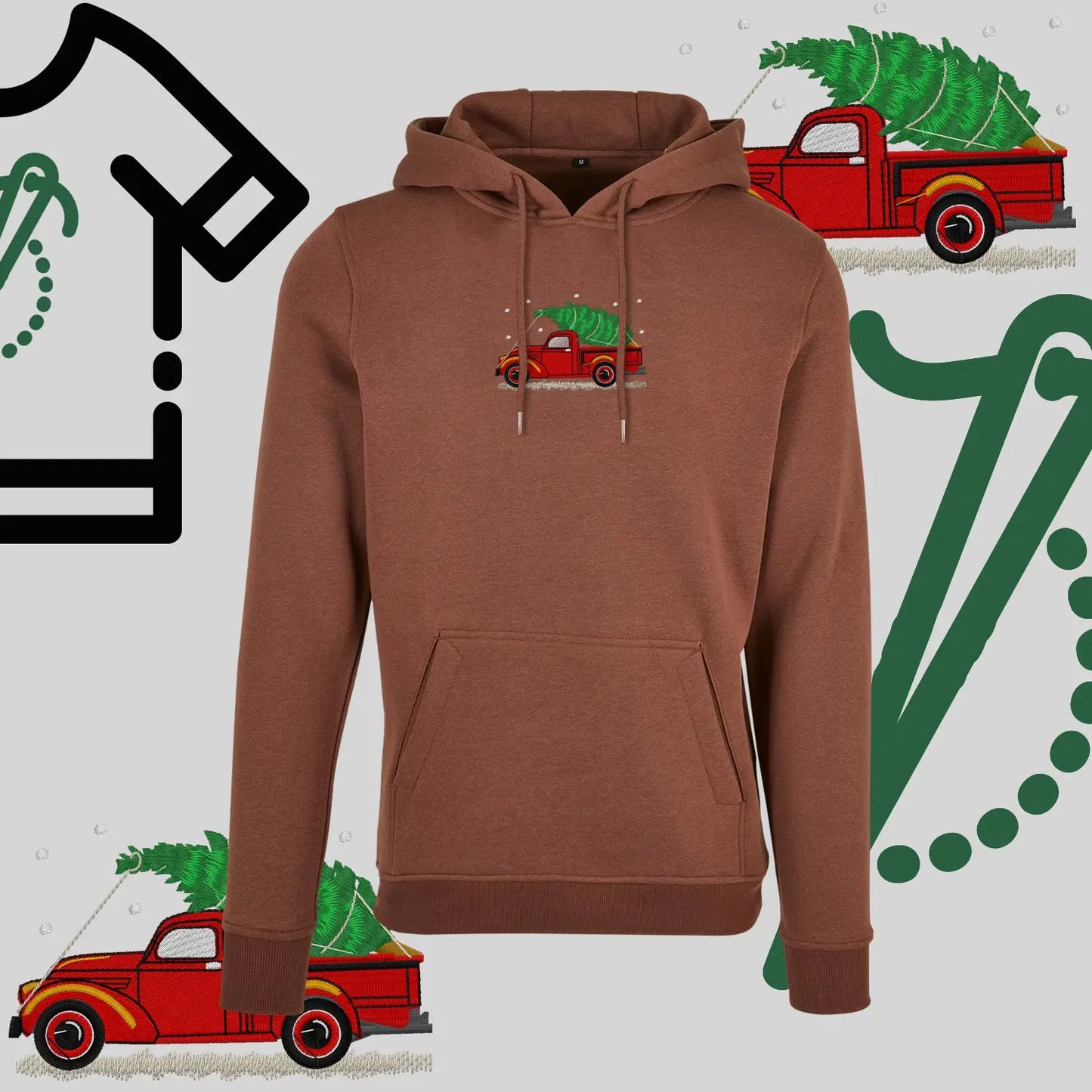 Bluza z kapturem "Pickup z choinką" – haft komputerowy, styl z przesłaniem Haft z radości