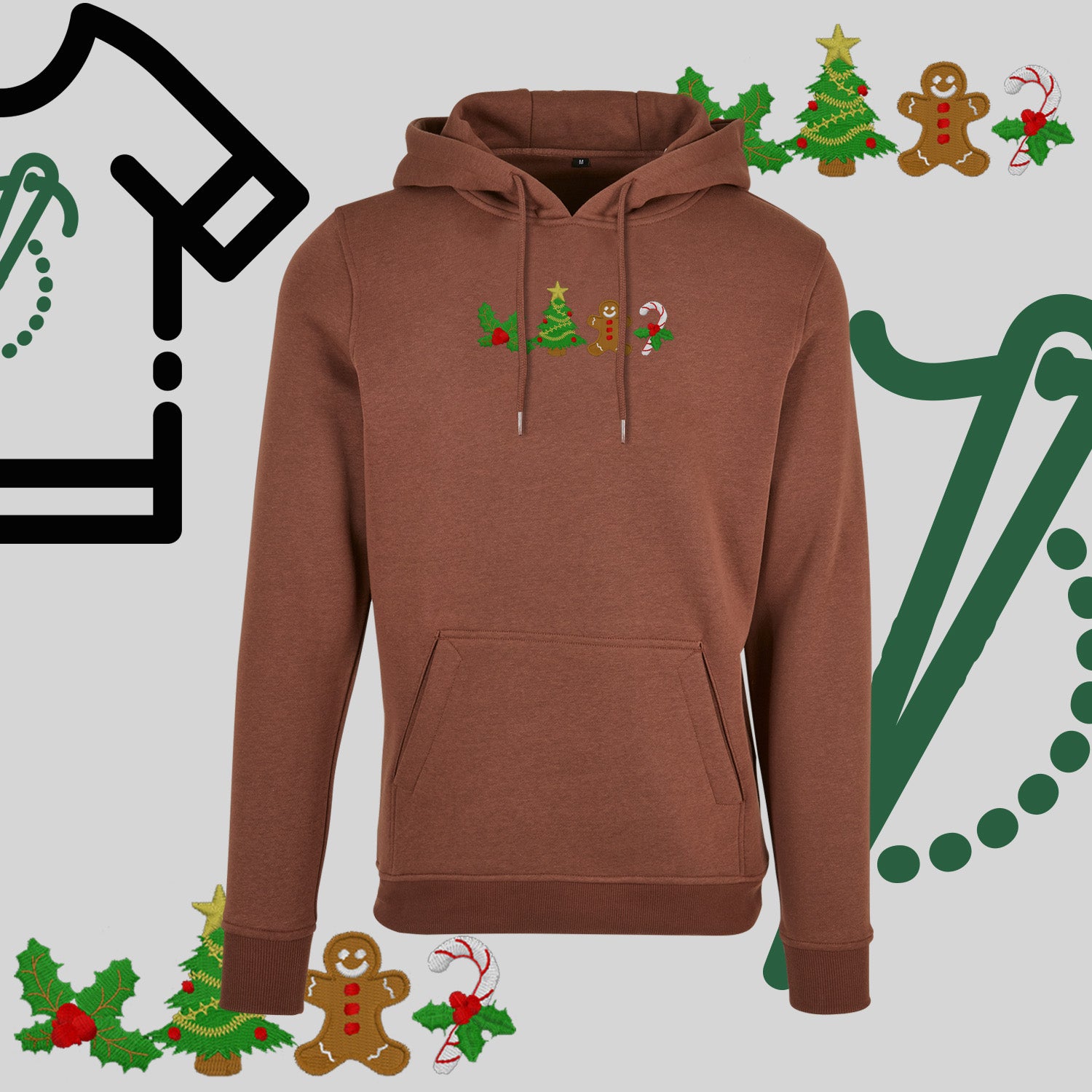 Bluza z kapturem "Ikony Świąteczne" – haft komputerowy, styl z przesłaniem