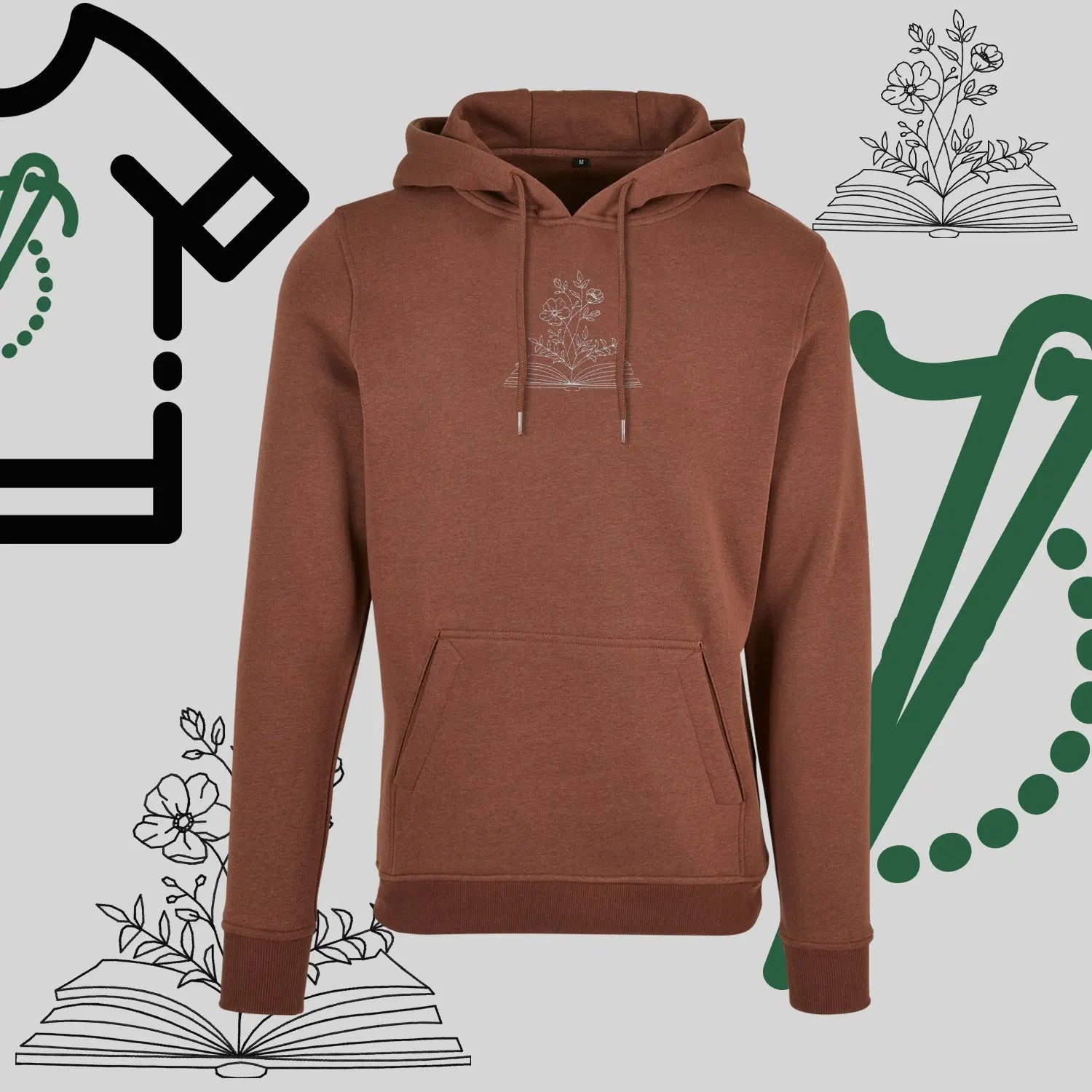 Bluza z kapturem "Książka z kwiatami" – haft komputerowy, styl dla miłośników literatury i natury Haft z radości