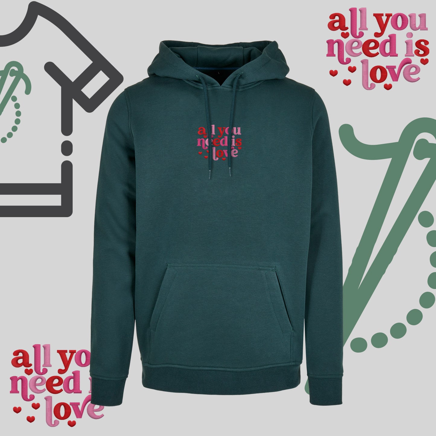 Bluza z kapturem z haftem "All You need is Love"