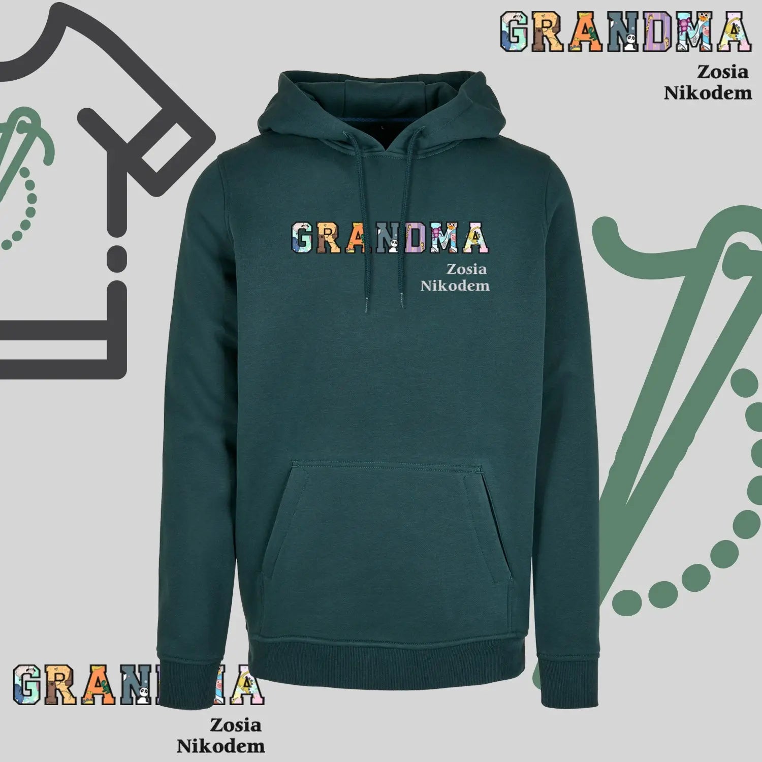 Bluza z kapturem "GRANDMA" PATCHWORK +Imiona wnucząt idealny prezent na dzień Babci Haft z radości